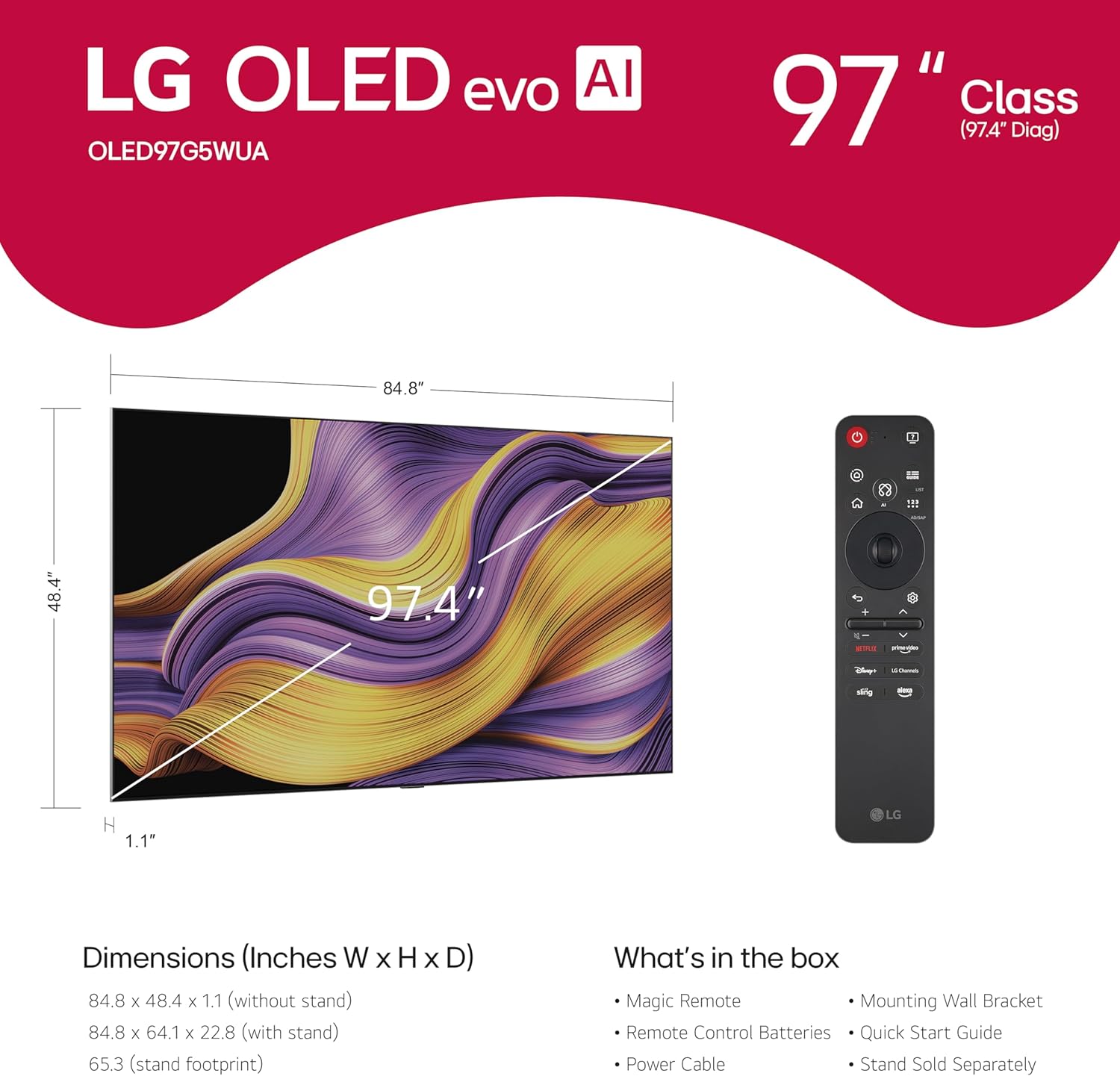 LG 97-Inch Class OLED evo AI 4K G5 Series Smart TV w/Dolby Atmos, Dolby Vision, HDR10, AI Super Upscaling 4K, Filmmaker Mode, Wow Orchestra, Alexa Built-in (OLED97G5WUA, 2025) - Image 4