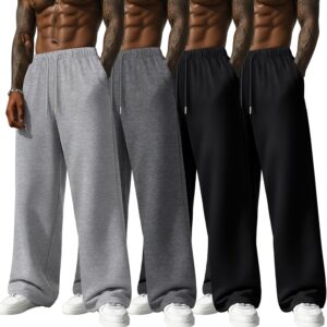 Neer 4 Pack Men’s Lightweight Sweatpants Summer Wide Leg Drawstring Open Bottom Pants Gym Baggy Lounge Joggers with Pockets