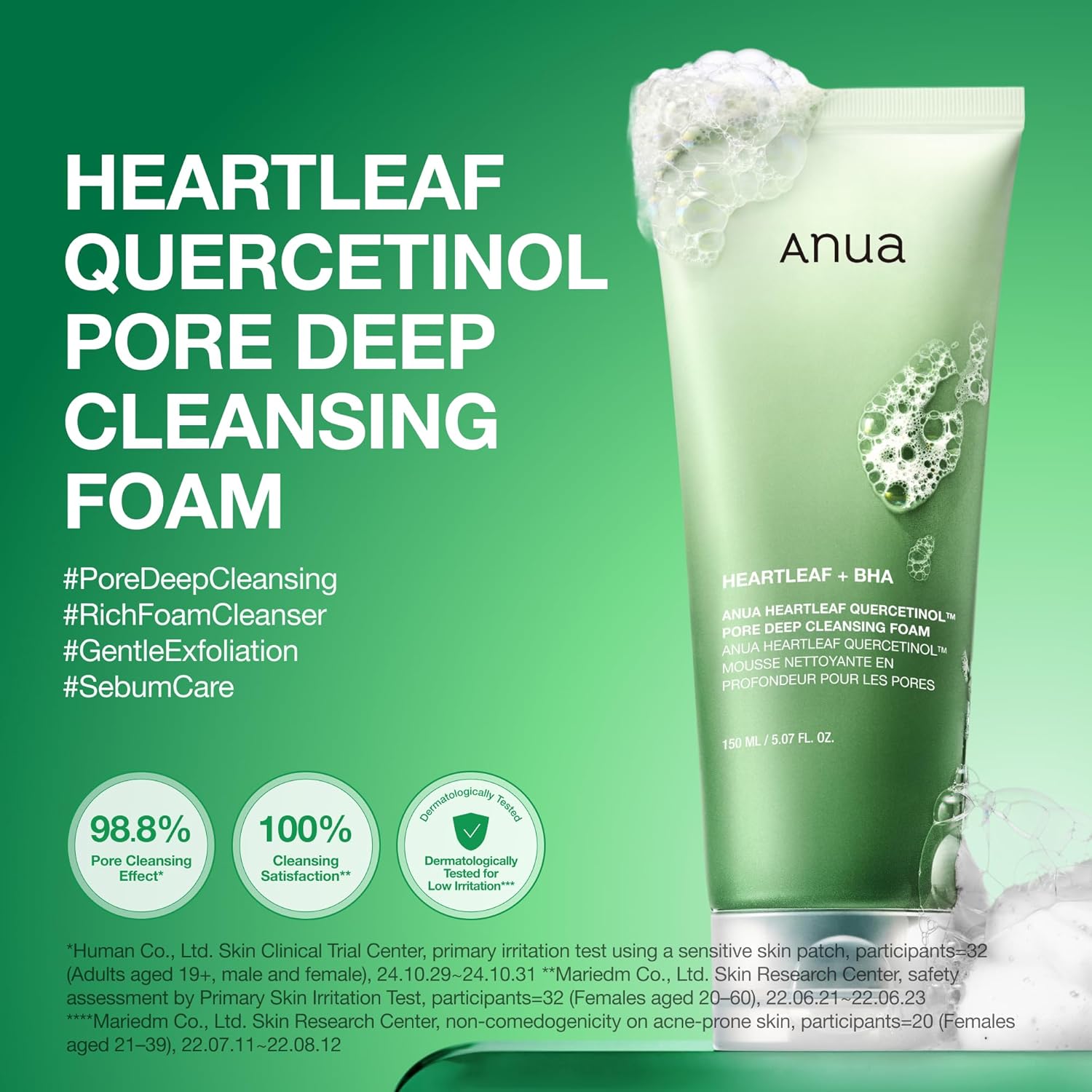 Anua Heartleaf Quercetinol Pore Deep Cleansing Foam, Face wash for Pore Refining Cleanser, Hydrating Daily Facial Cleanser For Double Cleansing, Gentle Foaming with BHA, Korean Skincare, 5.07 fl.oz. - Image 2