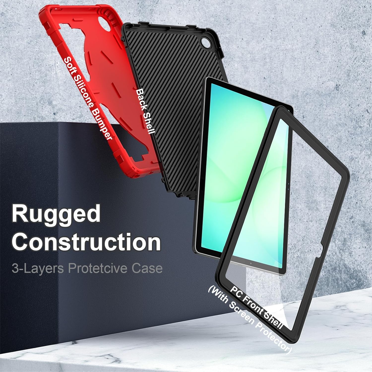 Case for Galaxy Tab A11 Plus /A9 Plus Samsung Tablet A11+ / A9+ 11 Inch Cases with Screen Protector 2026/2024 Galaxy 11" Cover Thickned Cornor Kickstand, Red Black - Image 3
