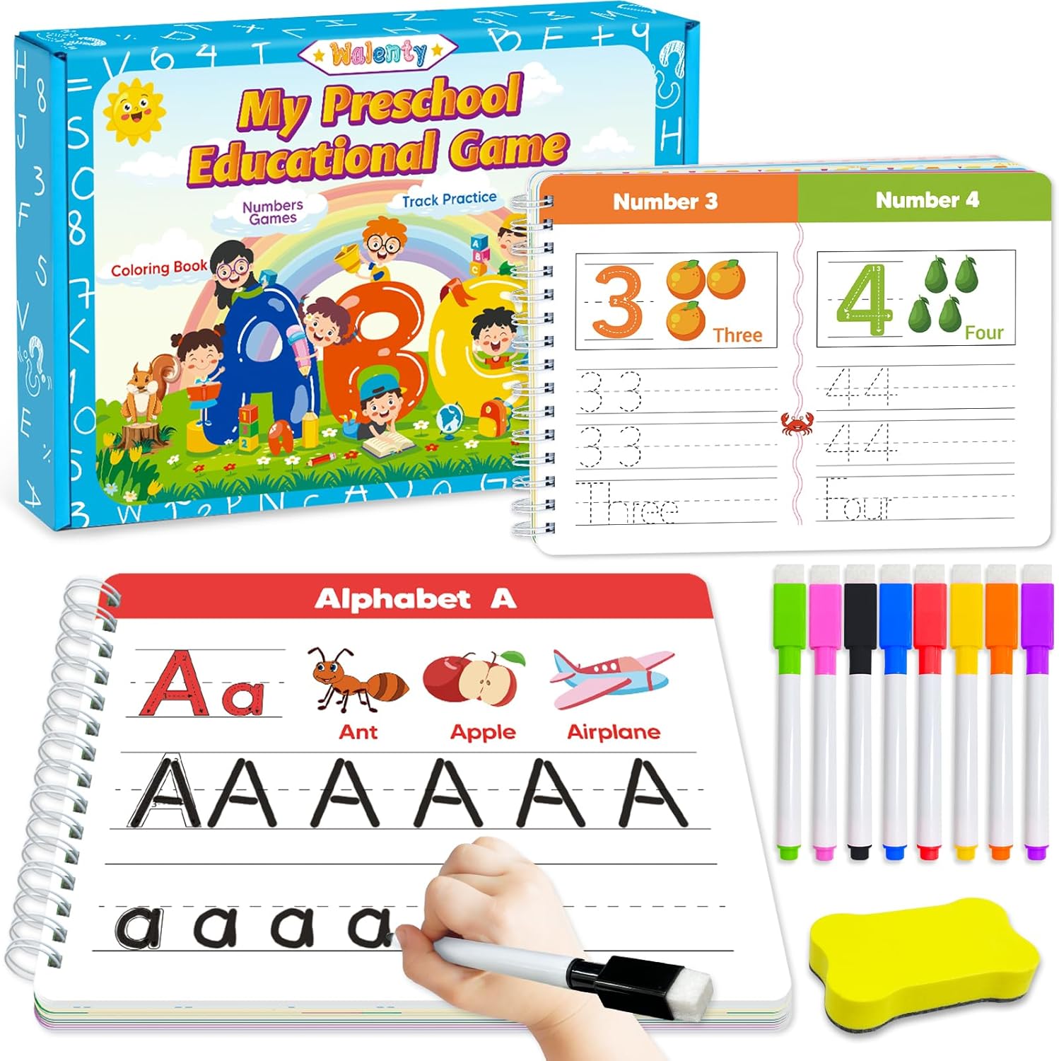 Preschool Learning Activities Kindergarten Workbooks, Toddler Busy Book Handwriting Practice, Coloring Tracing Activity Book for Kids 3-5, Montessori Educational Toys for 3 4 5 Year Old Boy Girl Gifts