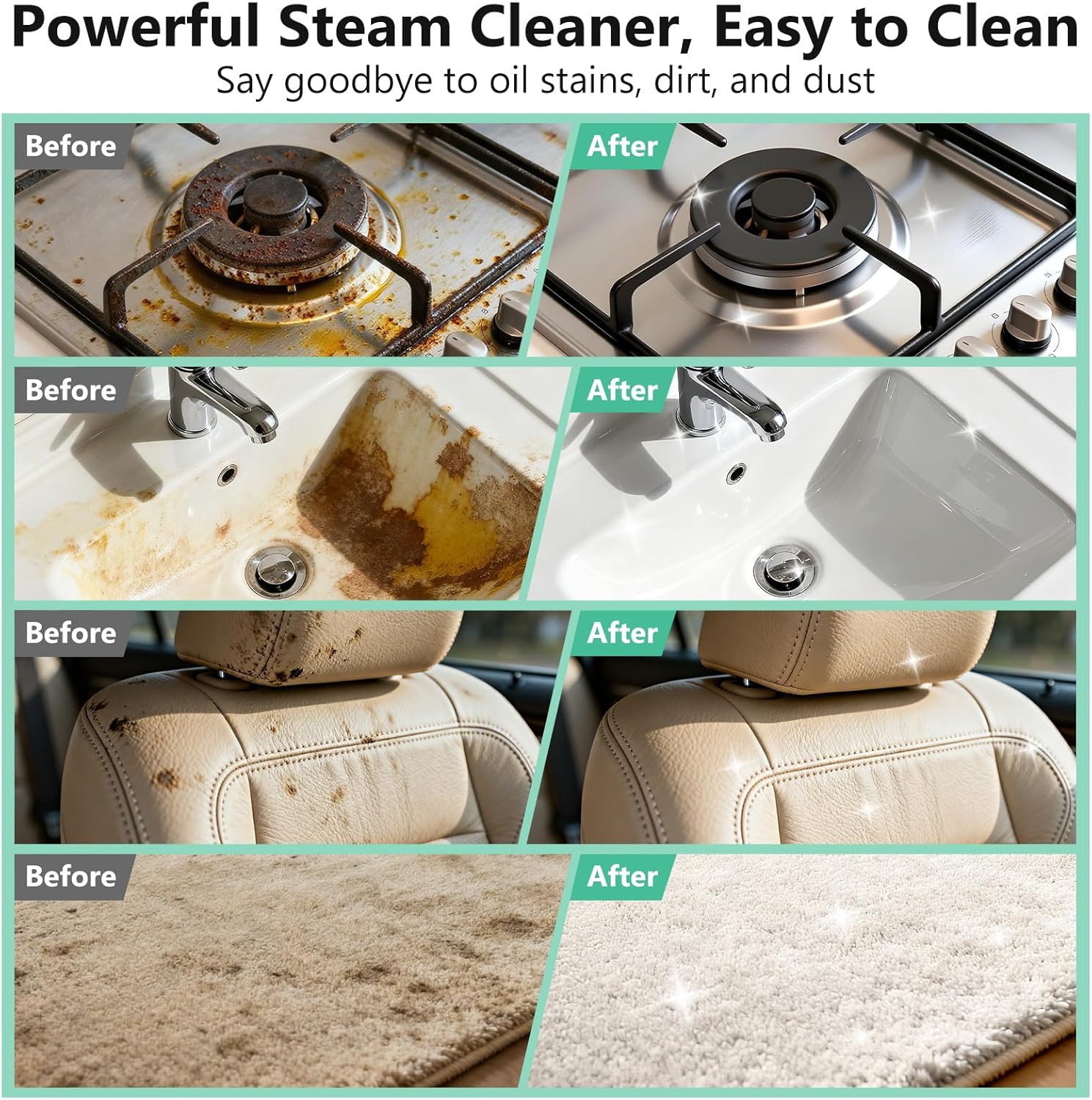 Steam Cleaner, Portable Steamer for Cleaning with 16pcs Accessories, 6-Level Adjustable and 15s Heat-Up, Handheld Steam Cleaner for Home, Tile, Dirt, Grout, Grease, Car Detailing - Image 6