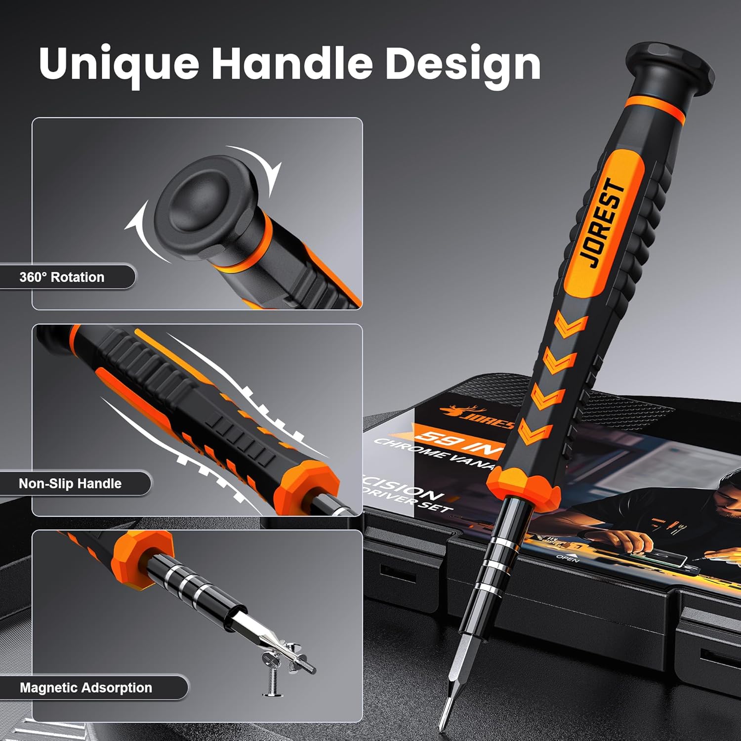JOREST 59Pcs Small Precision Screwdriver Set with Torx T5, T6, T8, Mini Repair Tool Kit for Macbook, Computer, Laptop, iPhone, PS4 PS5, Xbox, Switch, Eyeglasses, Watch, PC, Ring Doorbell, Electronic - Image 2