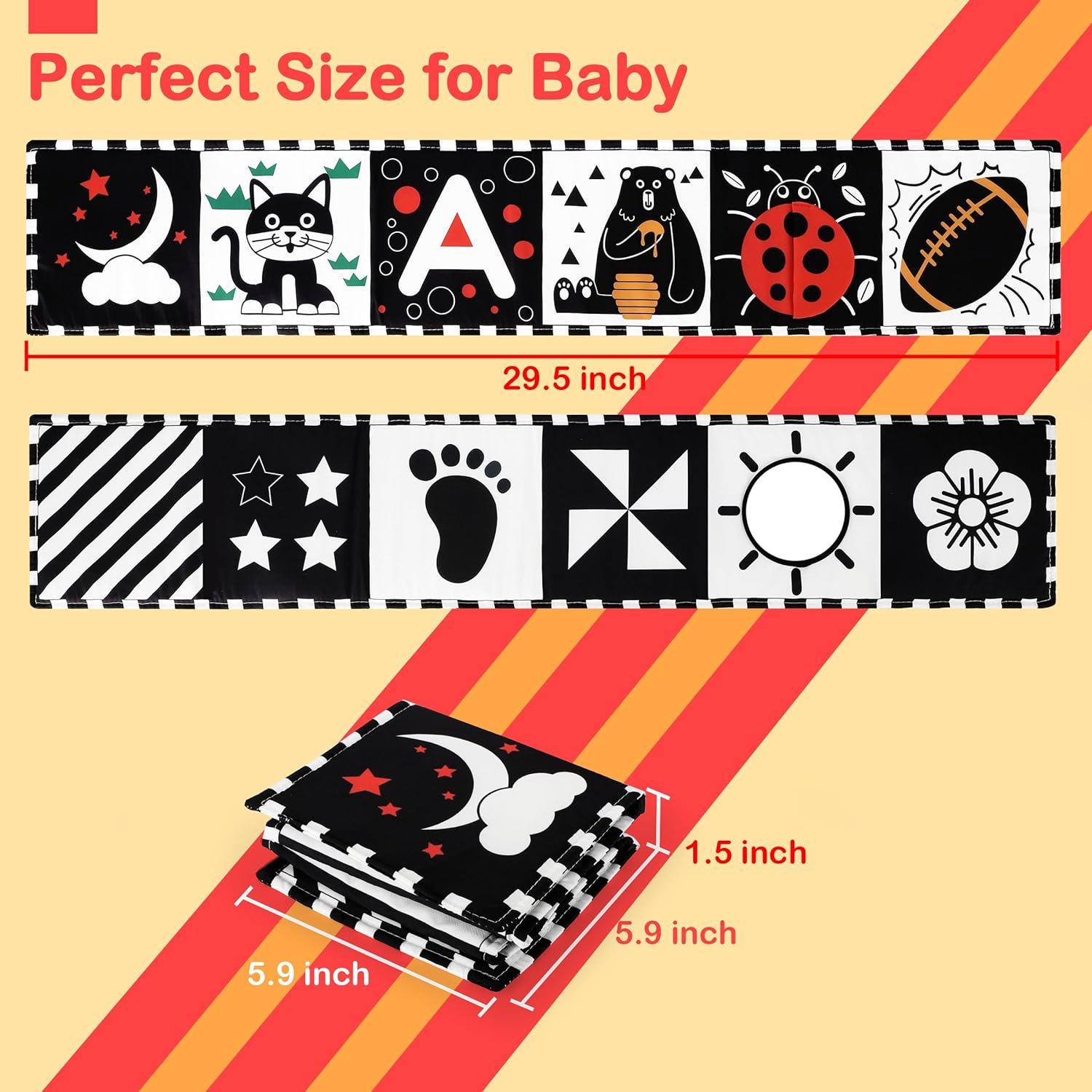 URMYWO Black and White Baby Toy, Tummy Time High Contrast Newborn Toys 0-3 Months, Soft Baby Book, Visual Stimulation Montessori Sensory Infant Toys 0-6-12 Months, Boy Girl Shower Gift - Image 4