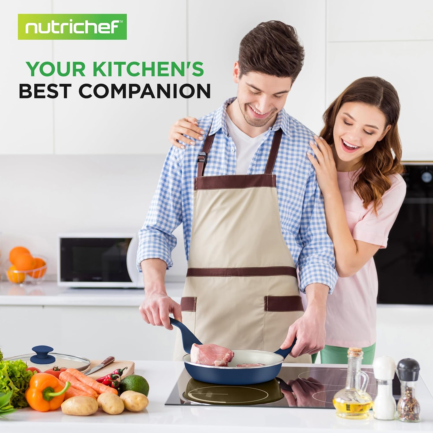 Nutrichef 54 Piece Professional Grade Complete Home Kitchen Cookware Set, Ceramic Non-Stick Bakeware, Pot and Pans Kit, Cool-Touch Handles, Safe for Gas, Electric, Induction Cooktops, Easy Clean - Image 7