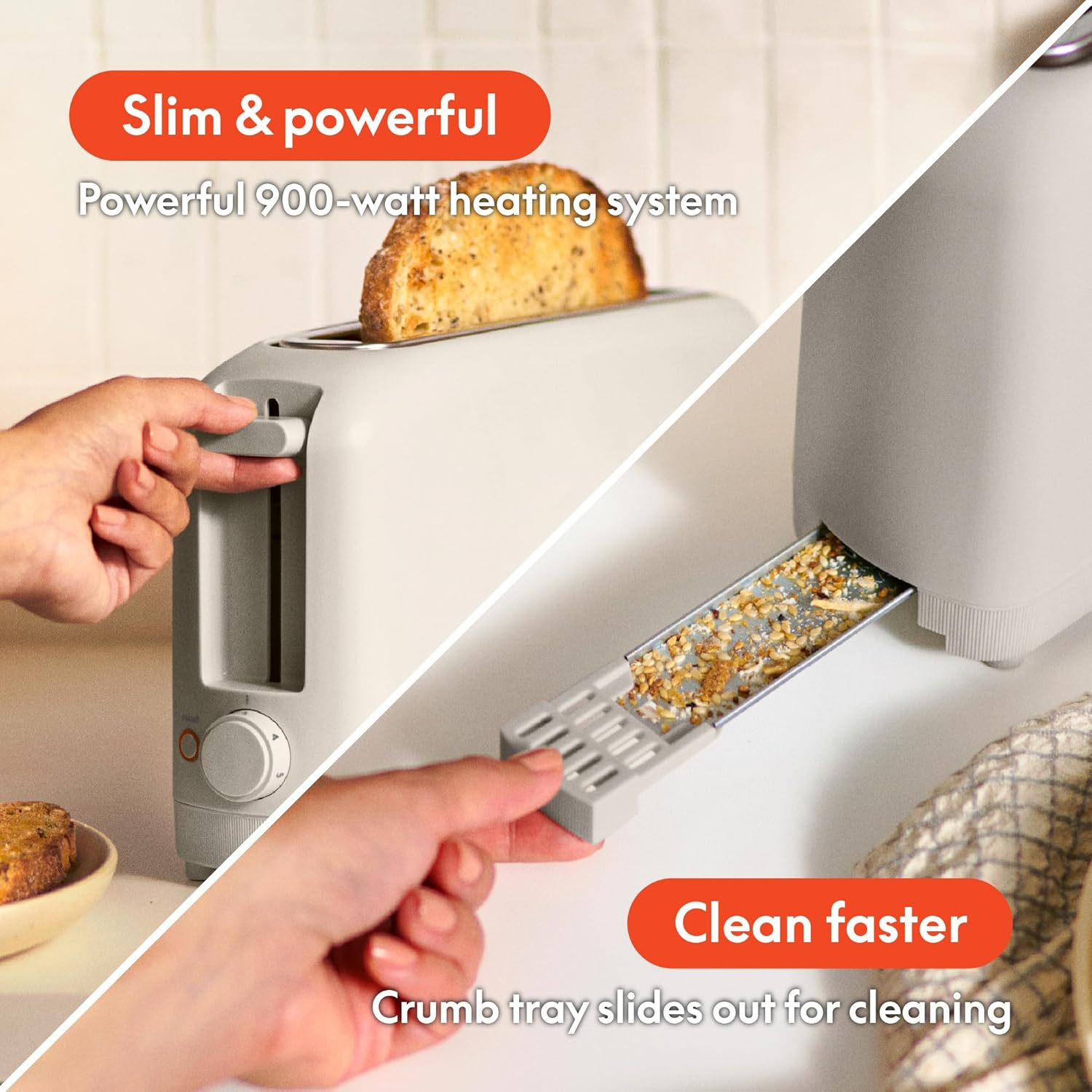 bella 2 Slice Slim Toaster, Fits-anywhere™ Kitchenware, 6 Setting Shade Control with Reheat & Cancel Buttons, Fits sourdough, 10” Long Slot, Anti Jam & Auto Shutoff, 900 Watt, Oatmilk - Image 5