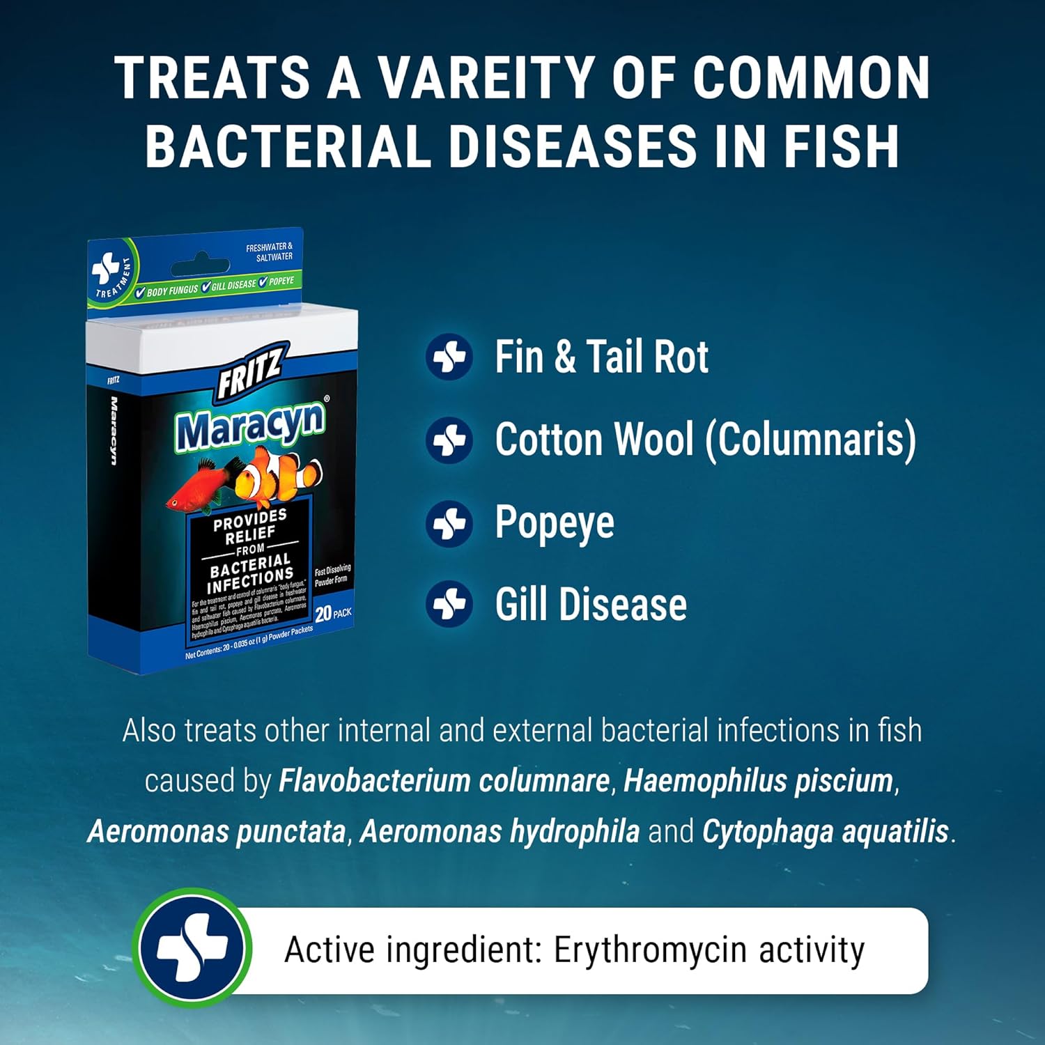 Fritz Maracyn - for Saltwater and Freshwater gram-Positive Relief from Bacterial gil, Popeye, More - Easy dose Packets, 20 Count - Image 3