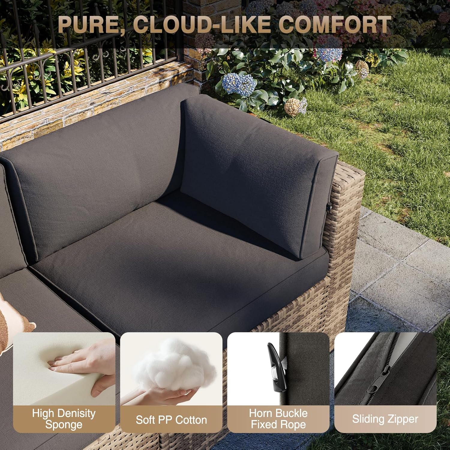 Aoxun Patio Furniture Sets, 7-Piece Outdoor Patio Furniture with Thick Cushions, Wicker Outdoor Conversation Set Sectional Sofa for Backyard, Poolside, Garden - Image 3