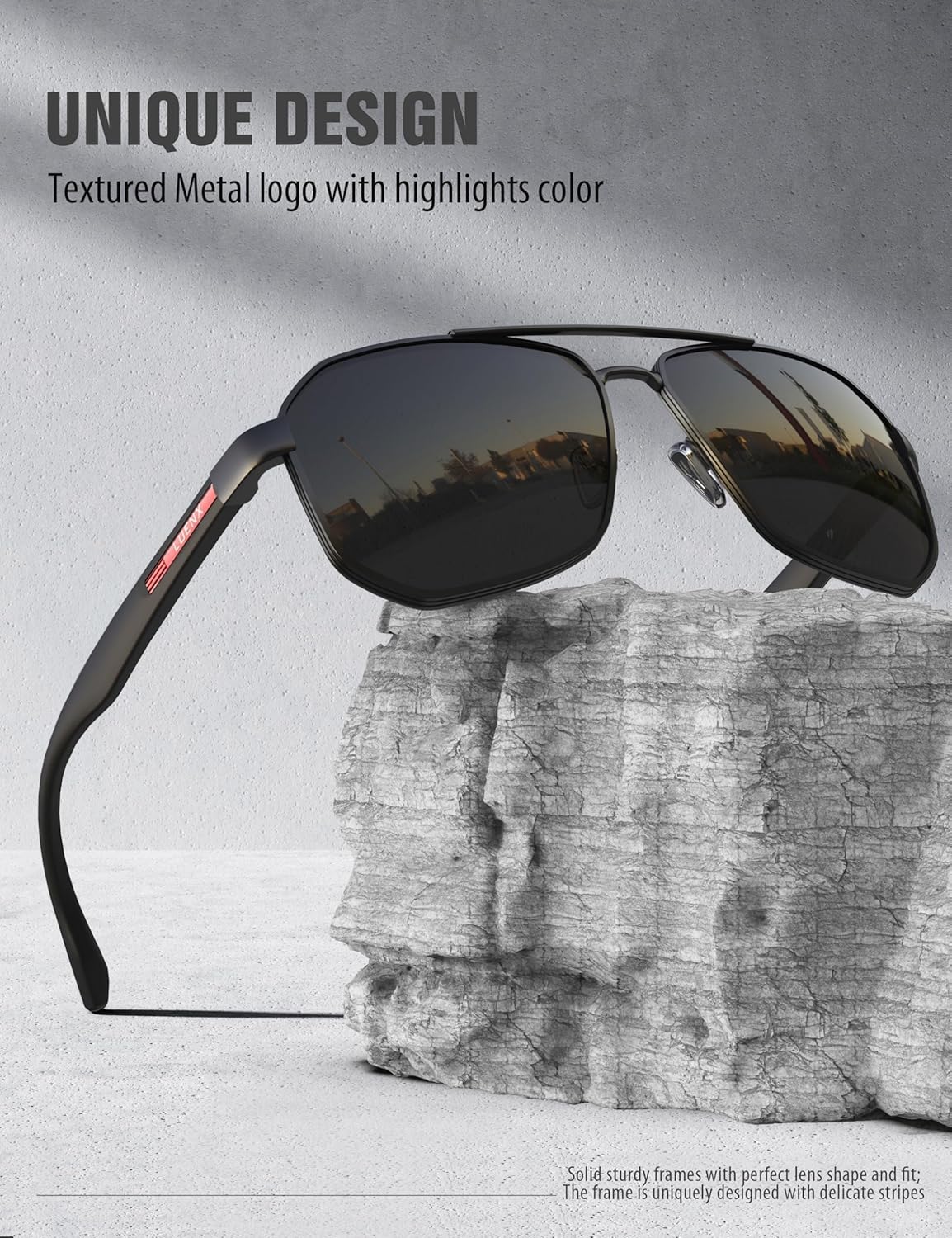 LUENX Aviator Sunglasses for Men Square Polarized Polygon Lens - UV 400 Protection with Accessories Driving Outdoor - Image 5