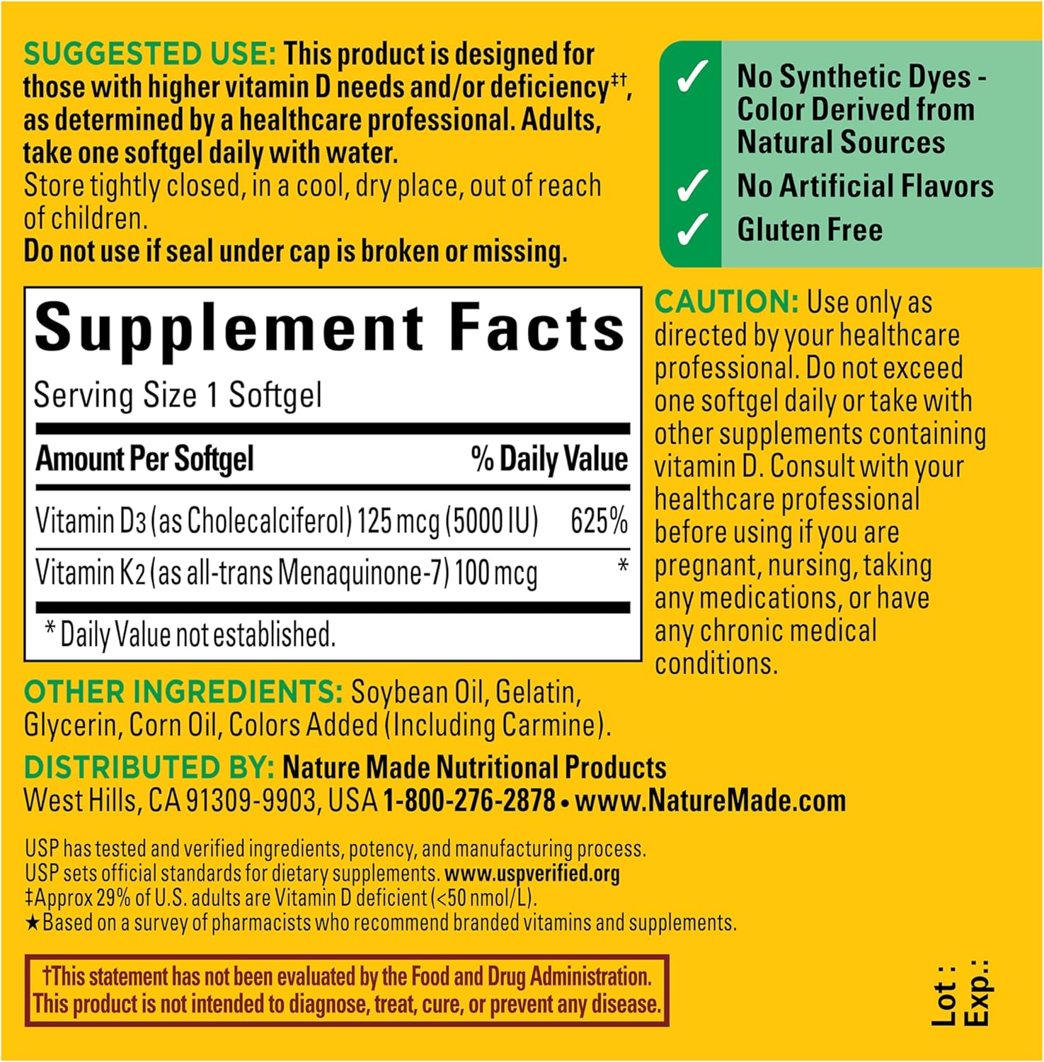 Nature Made Vitamin D3 K2 Supplement, 5000 IU (125 mcg) Vitamin D for Bone, Teeth, Muscle and Immune Support, 30 D3 and K2 Softgels, 30 Day Supply - Image 7