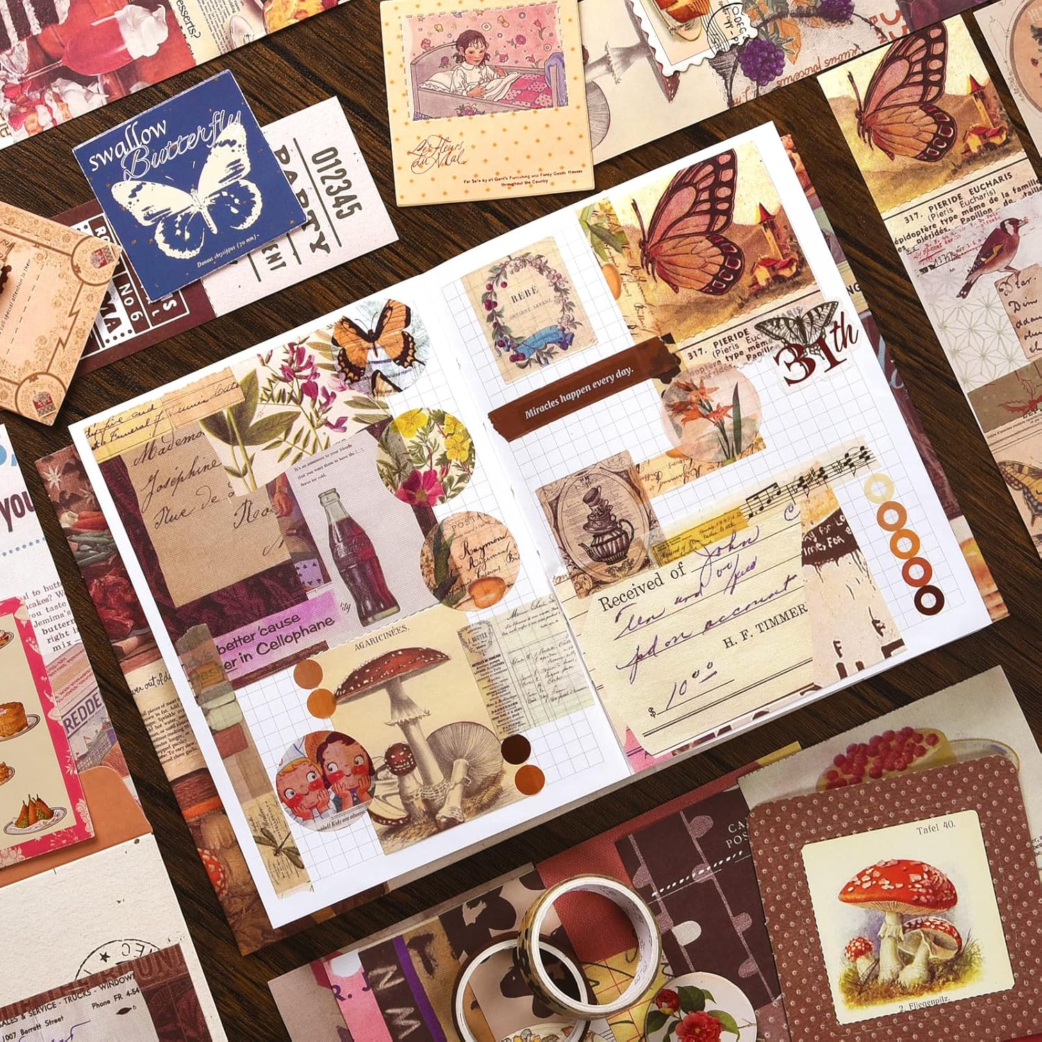 Scrapbook Supplies Kit, Vintage Junk journaling Supplies, Scrapbooking Kit with Aesthetic Ephemera Stickers, Stationary Set, Bullet Journaling Kit, Collage Craft Supplies Gift for Adults Women Starter - Image 2