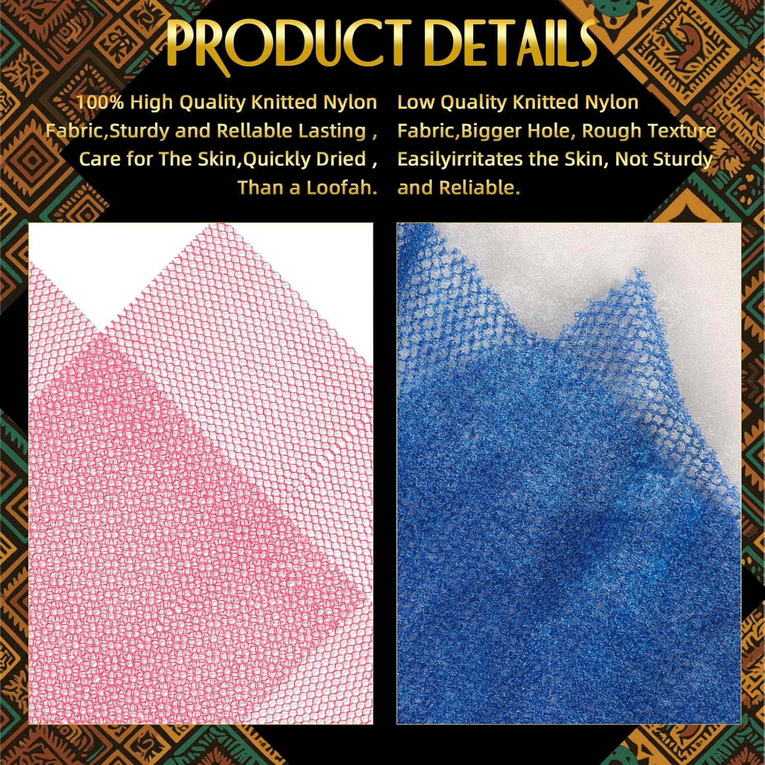 UJFQBH 3 Pieces African Bath Sponge African Net Long Net Bath Sponge Exfoliating Shower Body Scrubber Back Scrubber Skin Smoother,Great for Daily Use (Pink,Yellow,Purple) - Image 4