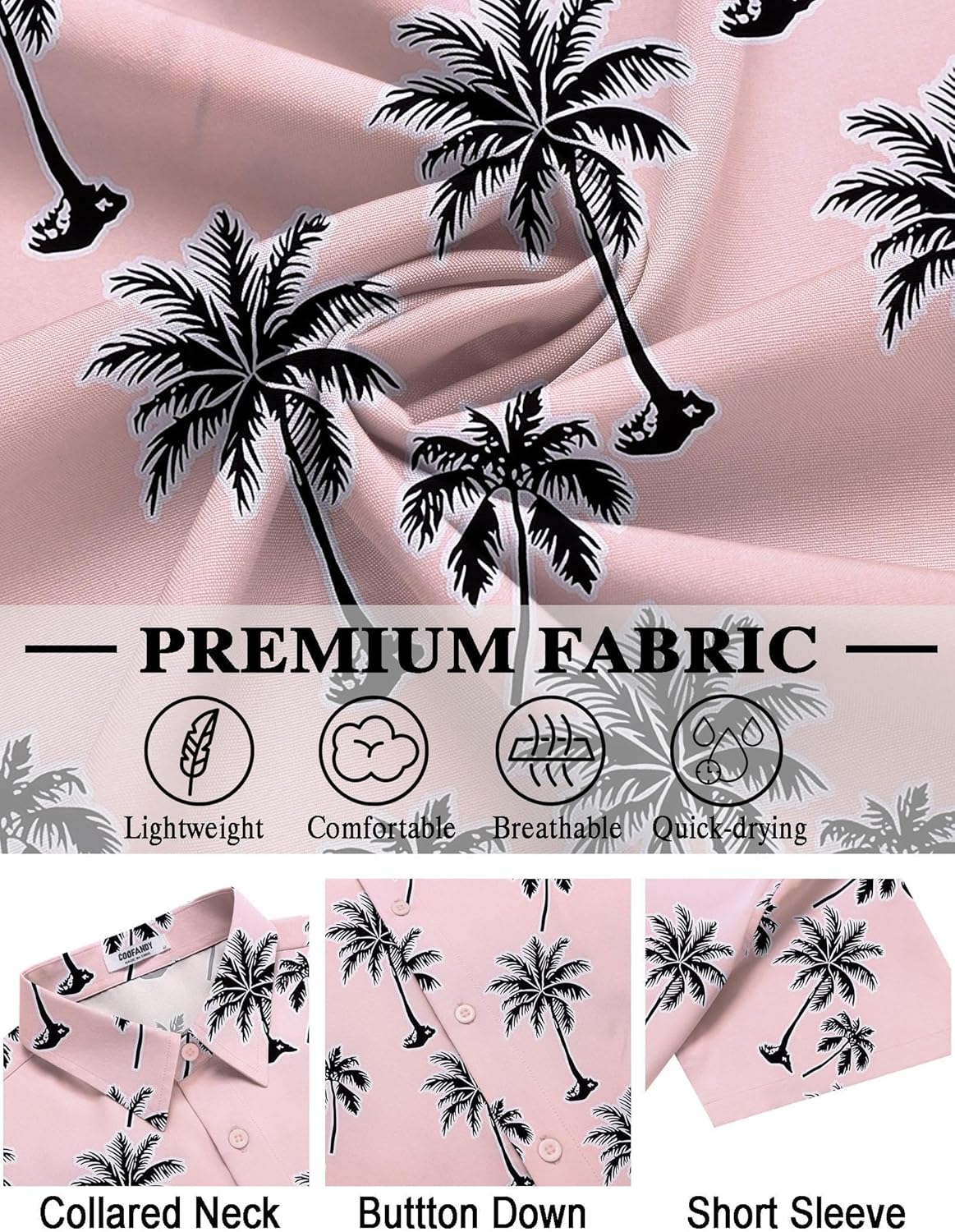 COOFANDY Mens Hawaiian Shirt Short Sleeve Button Down Shirts Tropical Floral Summer Beach Shirts - Image 5
