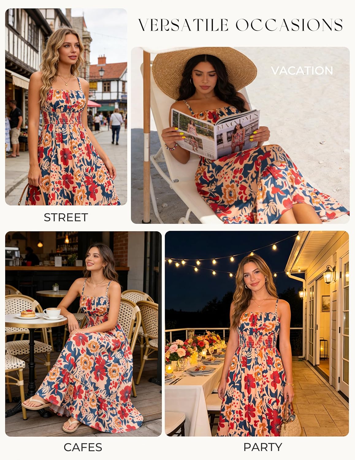 GRACE KARIN Summer Dresses for Women 2026 Vacation,Smocked Floral Maxi Dress,Boho Beach Sundress with Pocket Fashion Clothing - Image 4