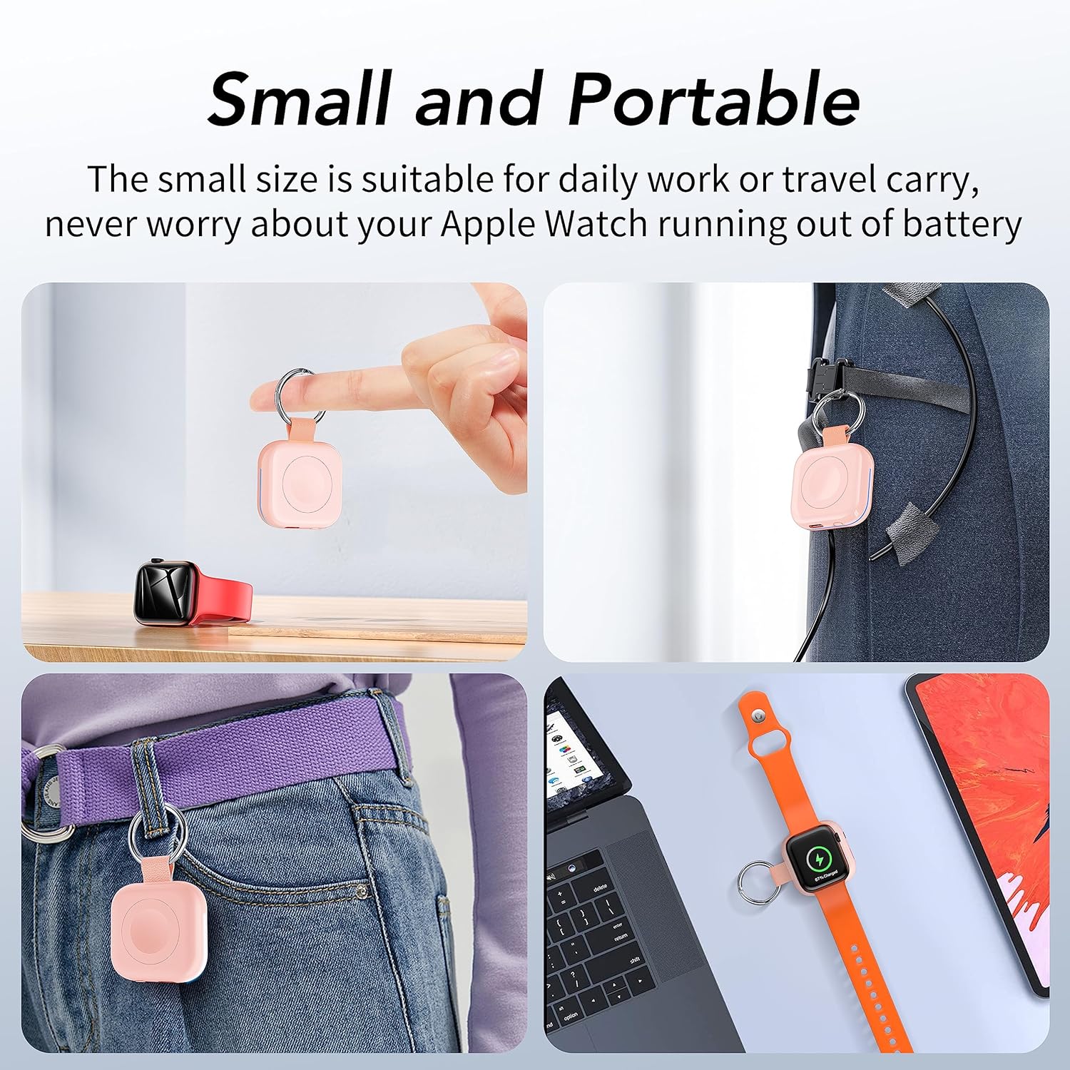 HUOTO Portable Wireless Charger for Apple Watch Accessories,for Apple Watch Series 11/10/9/8/UItra 2/UItra/7/6/5/4/3/2/SE,Compact Magnetic iWatch Charger 1200mAh Power Bank Keychain Travel Style Gift - Image 8