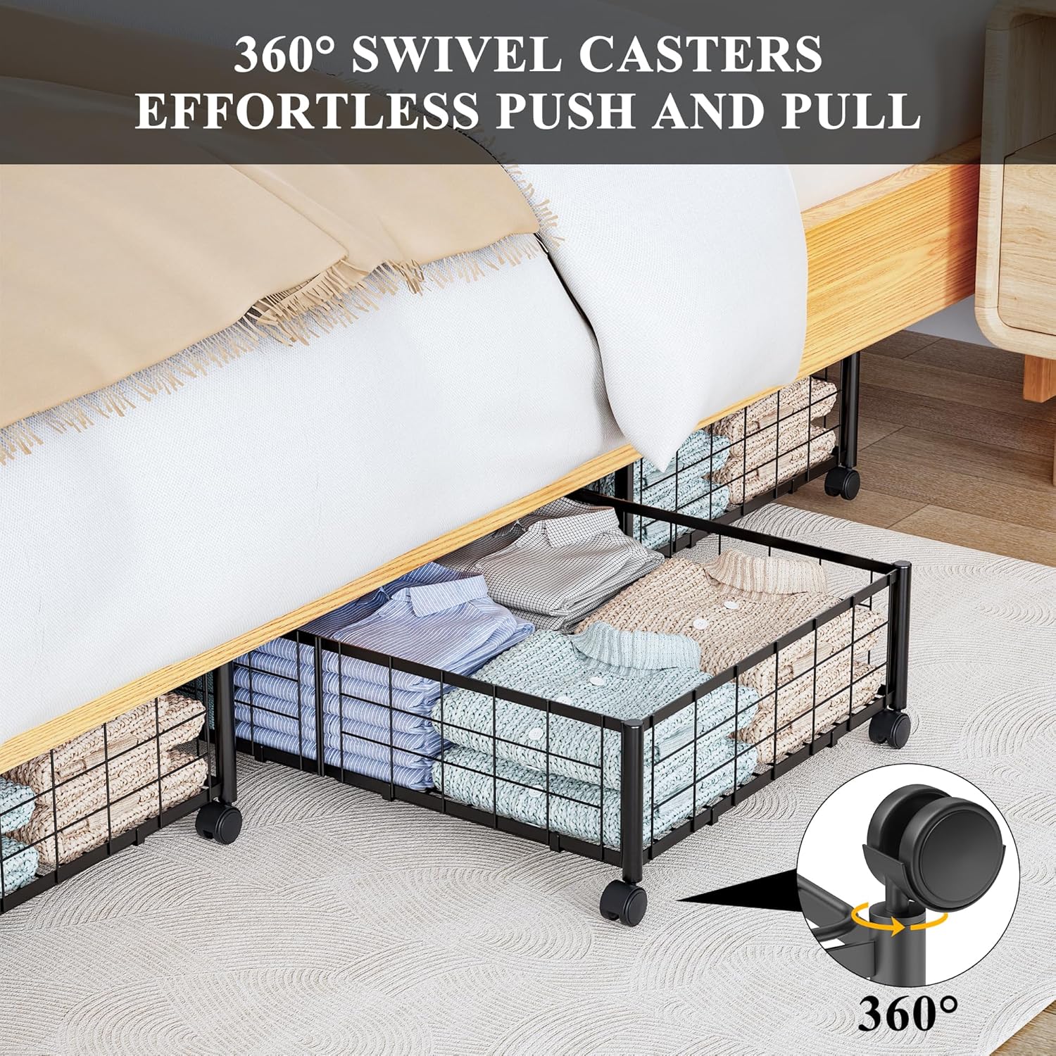 Hleelomi Under Bed Storage with Wheels, 360° Rotating, No-Assembly Underbed Storage Containers, 2PACK - Image 3