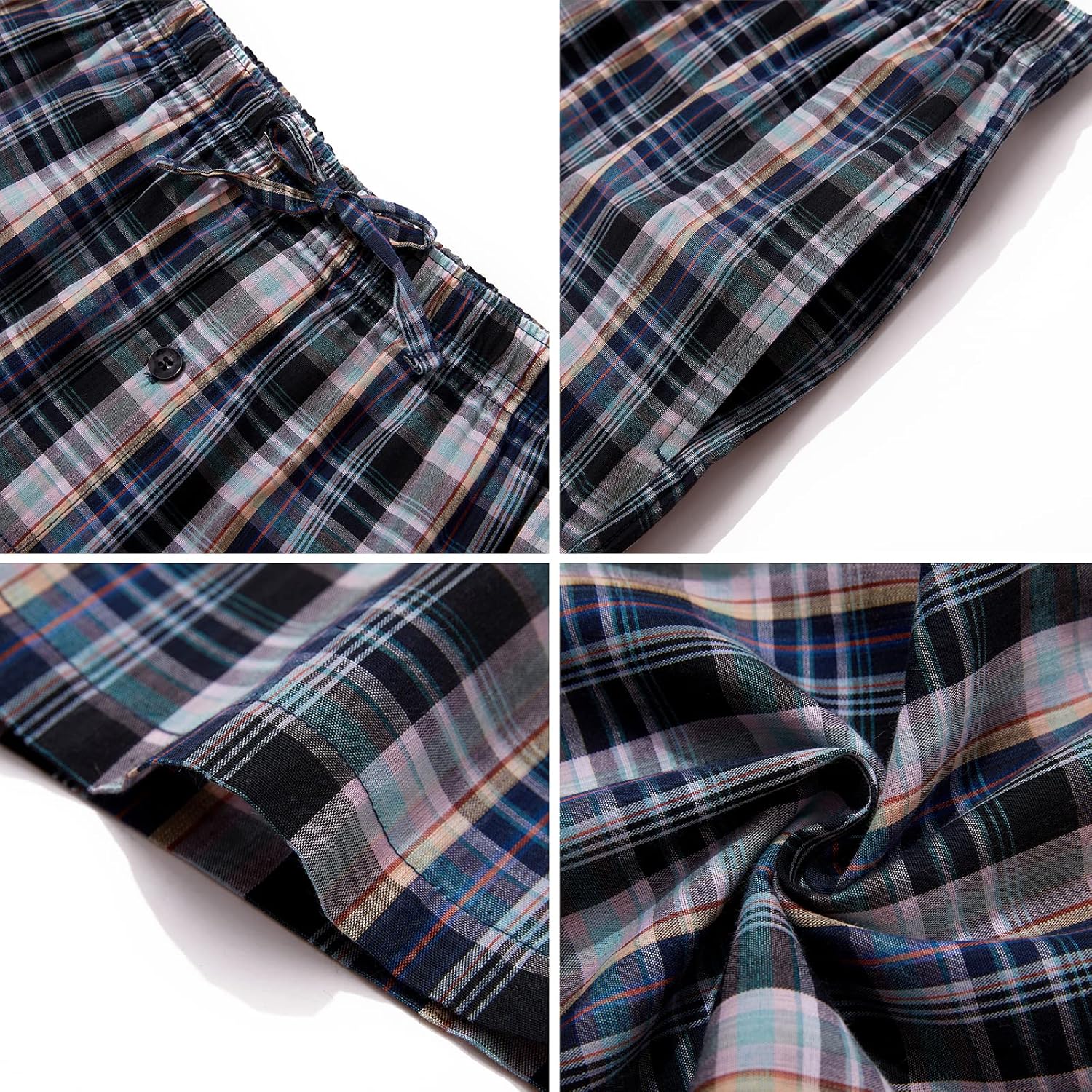 JupiterSecret Mens Pajama Pants Set Cotton Lightweight Plaid Sleep & Lounge Pants, PJ Bottoms with Pockets and Button Fly - Image 6