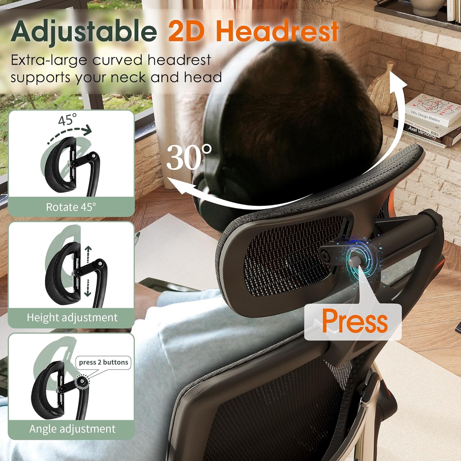 GABRYLLY Ergonomic Office Chair, High Back Home Desk Chair with Headrest, Flip-Up Arms, 90-120° Tilt Lock and Wide Cushion, Big and Tall Mesh Chairs for Man Woman, Black Task Chair - Image 5