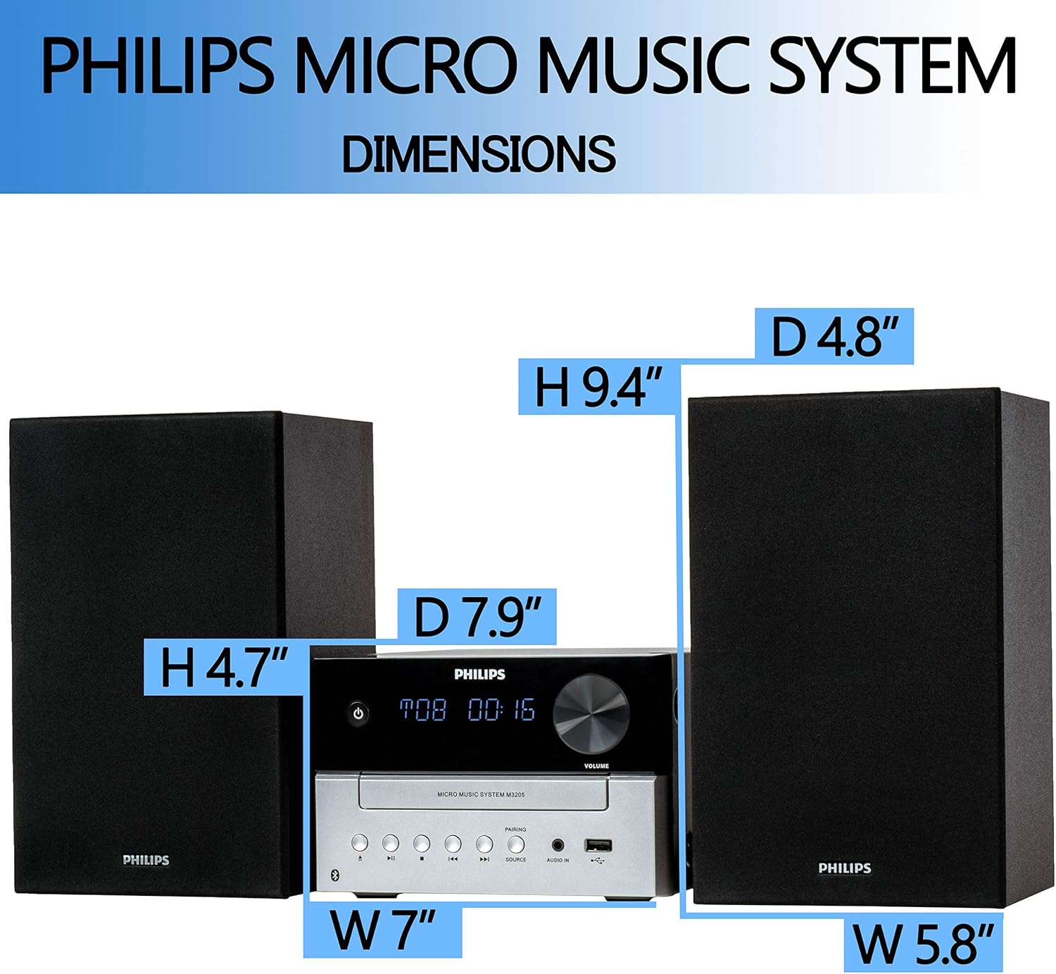 Philips Bluetooth Stereo System for Home with CD Player for Home, Wireless Streaming, MP3, USB, Audio in, FM Radio, 18W, Micro Music Sound System - Image 7