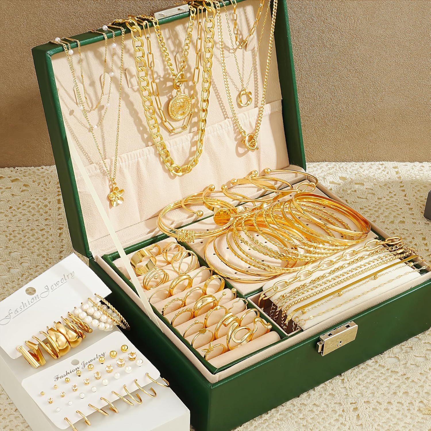 17 MILE 78 Pieces Gold Jewelry Set for Women, 9 Necklace, 24 Bracelet, 22 Earrings, 23 Knuckle Rings Gold Plated Jewerly set for Women Gift - Image 8