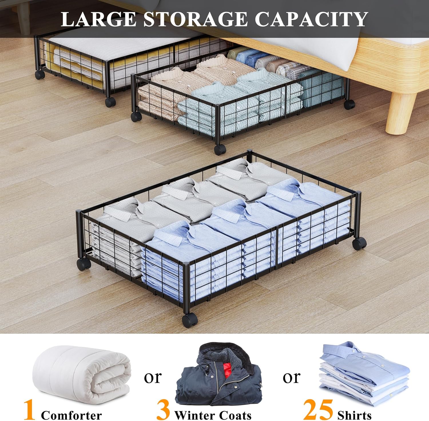Hleelomi Under Bed Storage with Wheels, 360° Rotating, No-Assembly Underbed Storage Containers, 2PACK - Image 5