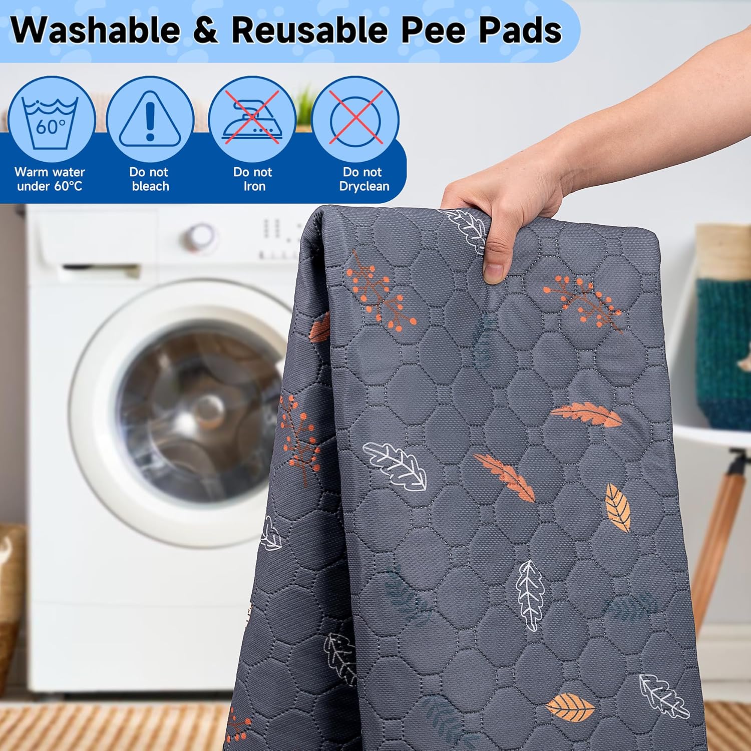 Sunheir Washable Pee Pads for Dogs , Thick Heavy Absorbency Reusable, Prevent Leakage, Waterproof , Non-Slip Pee Pads for Puppy Playpen, Crate, Whelping Box, Potty Training, Grey, 2 packs - Image 3