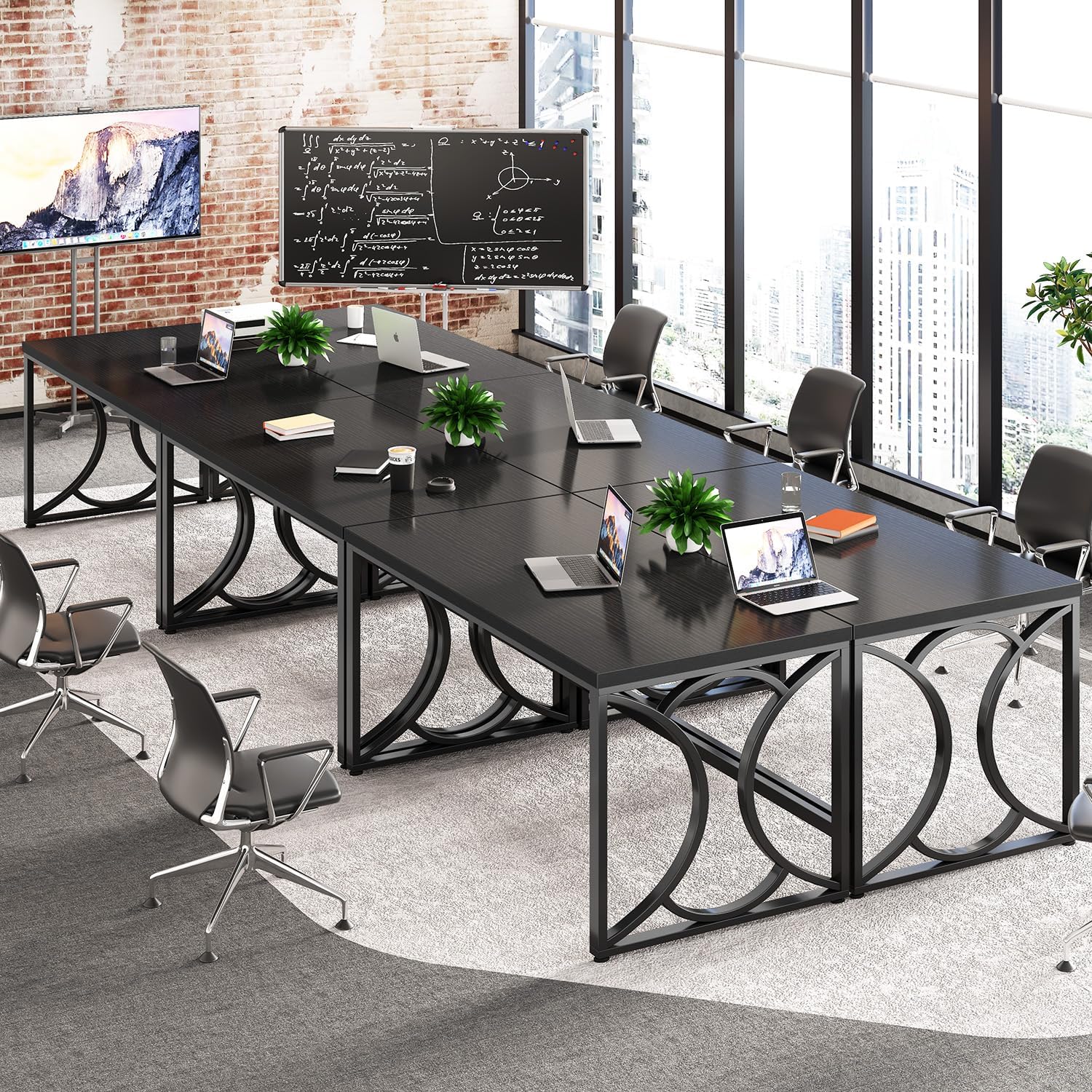 HSH Black Computer Desk, 55 Inch Metal Wood Home Office Desk, Simple Industrial Study Executive Desk for Work Writing, Modern Student Gaming Computer PC Table for Bedroom Living Room - Image 9