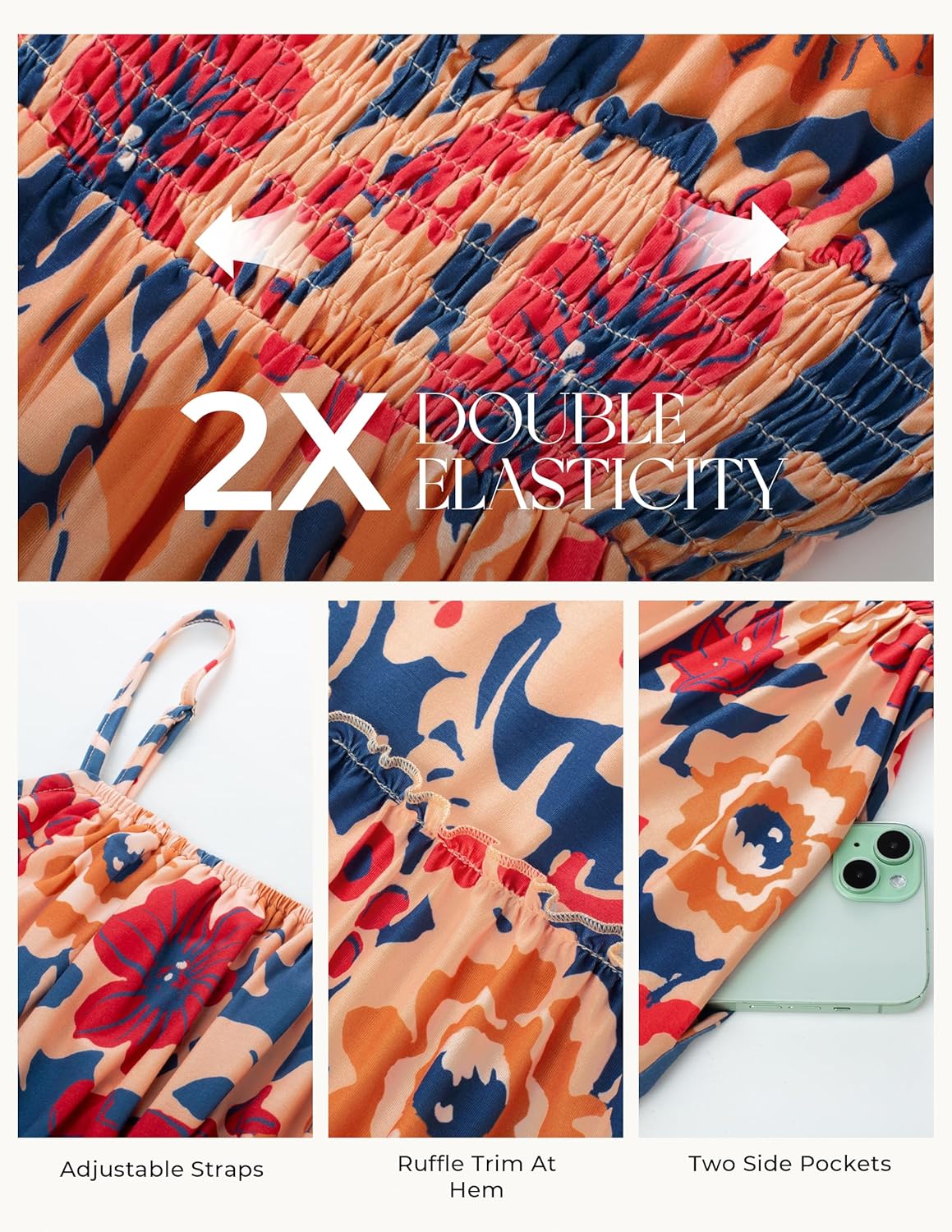 GRACE KARIN Summer Dresses for Women 2026 Vacation,Smocked Floral Maxi Dress,Boho Beach Sundress with Pocket Fashion Clothing - Image 5
