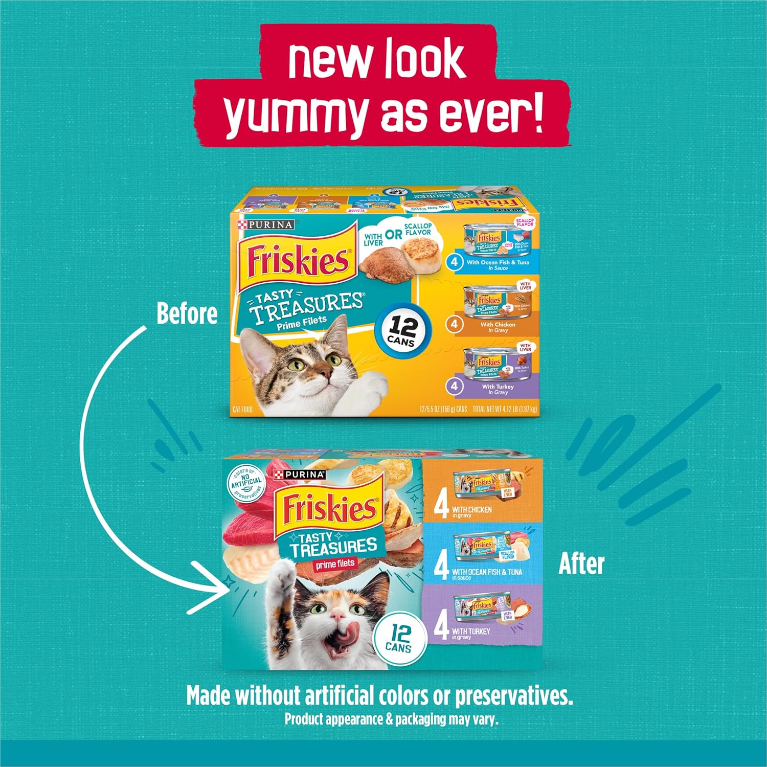 Purina Friskies Wet Cat Food Variety Pack, Tasty Treasures Prime Filets (With Ocean Fish and Tuna, With Chicken and With Turkey) - 5.5 Ounce (Pack of 12) - Image 2