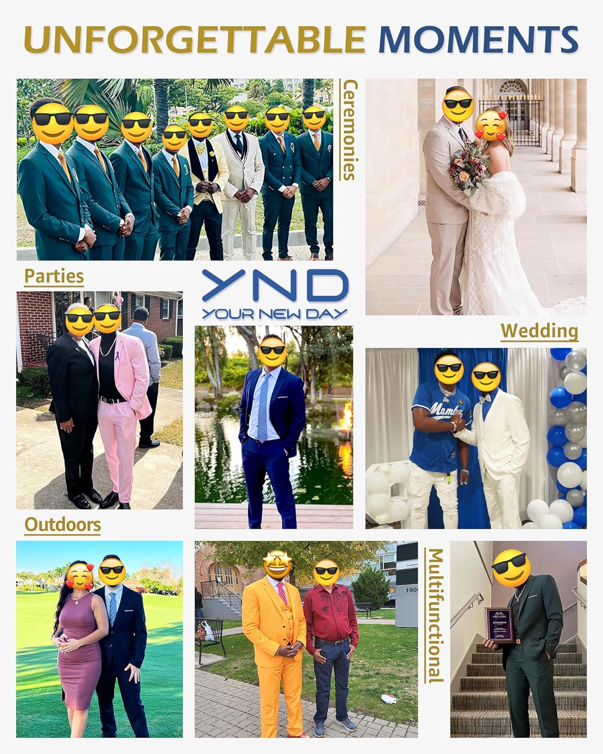 YND Men's 2 Piece Suit with Tie, One Button Slim Fit Solid Jacket and Pants Set, Suits for Men Prom Party Wedding & Business - Image 7