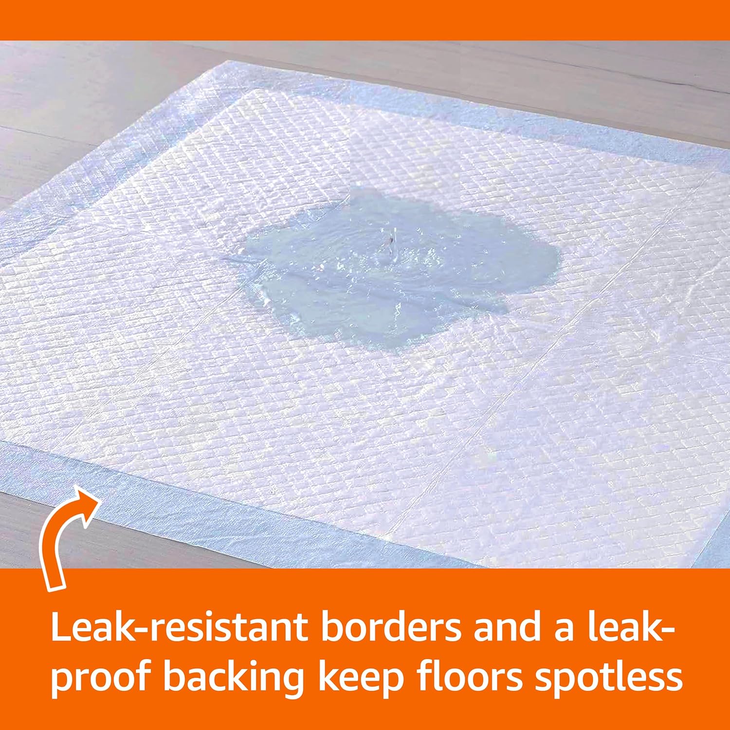 Amazon Basics Leak-Proof Dog and Puppy Potty Training Pee Pads with Quick-Dry 5-Layer Super Absorbent Design, Regular Size 22 x 22 inch, Blue & White, 100 Count - Image 3