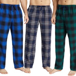 JupiterSecret Mens Pajama Pants Set Flannel Cotton Sleep & Lounge Pants, PJ Bottoms with Pockets and Button Fly 3 Pack