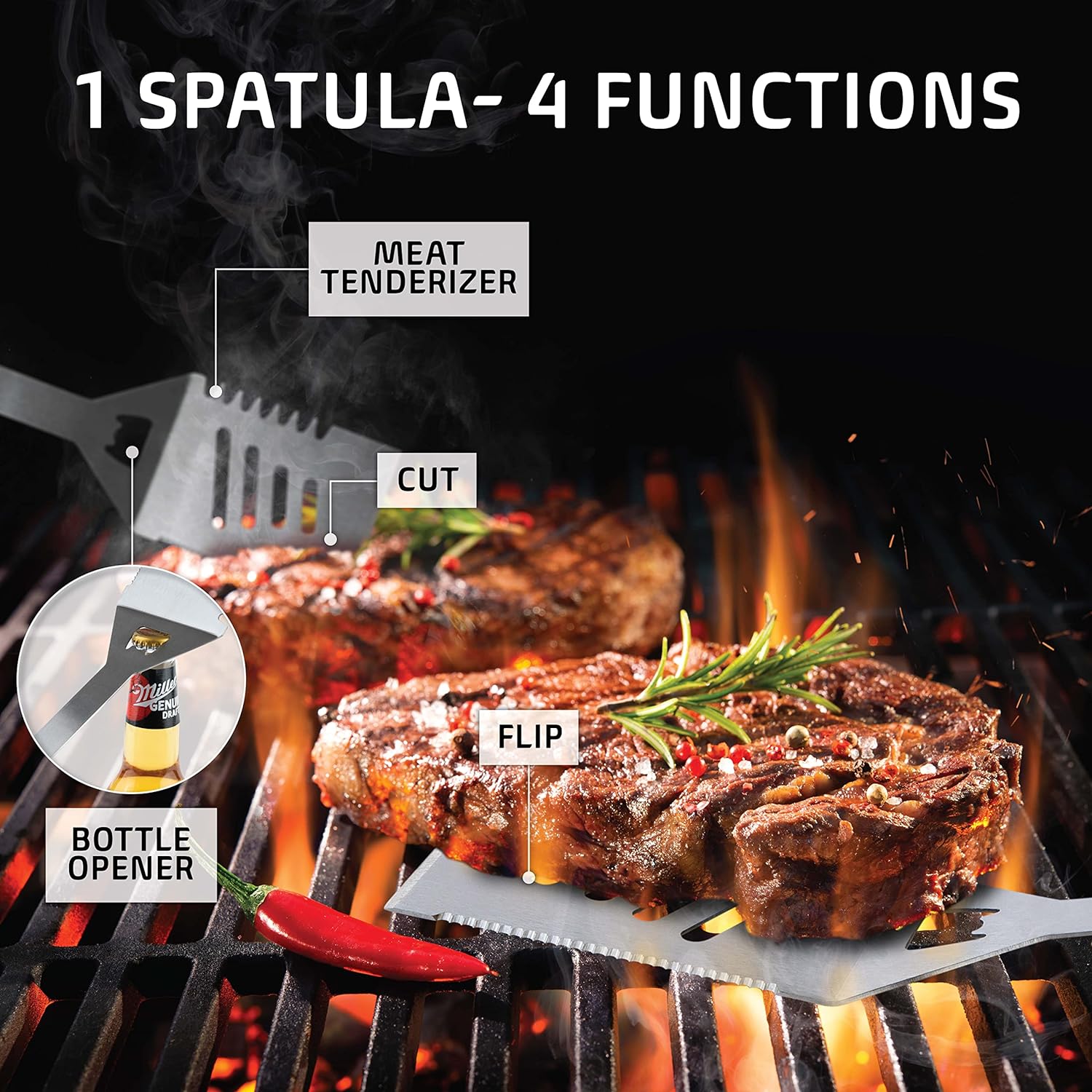 Kaluns Grilling Accessories, Dad Gifts for Fathers Day, Mothers Day Grilling Gifts, Heavy Duty Stainless Steel BBQ Tool Set for Outdoor Grill with Aluminum Case and Apron, Birthday Gifts for Men - Image 5