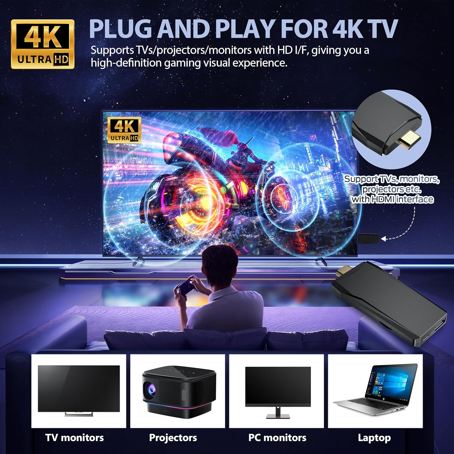 Retro Game Console, Retro Gaming Console, Wireless Retro Game Console, Plug & Play Video TV with 25200+ Built-in Games, 4K HDMI Output, and 2.4GHz Wireless Controller, 9 Classic Emulators (Black) - Image 3