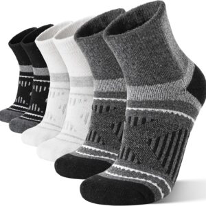 EBMORE 6 Pairs Merino Wool Ankle Hiking Running Socks Compression Support Thick Cushion No Show Socks for Men Women