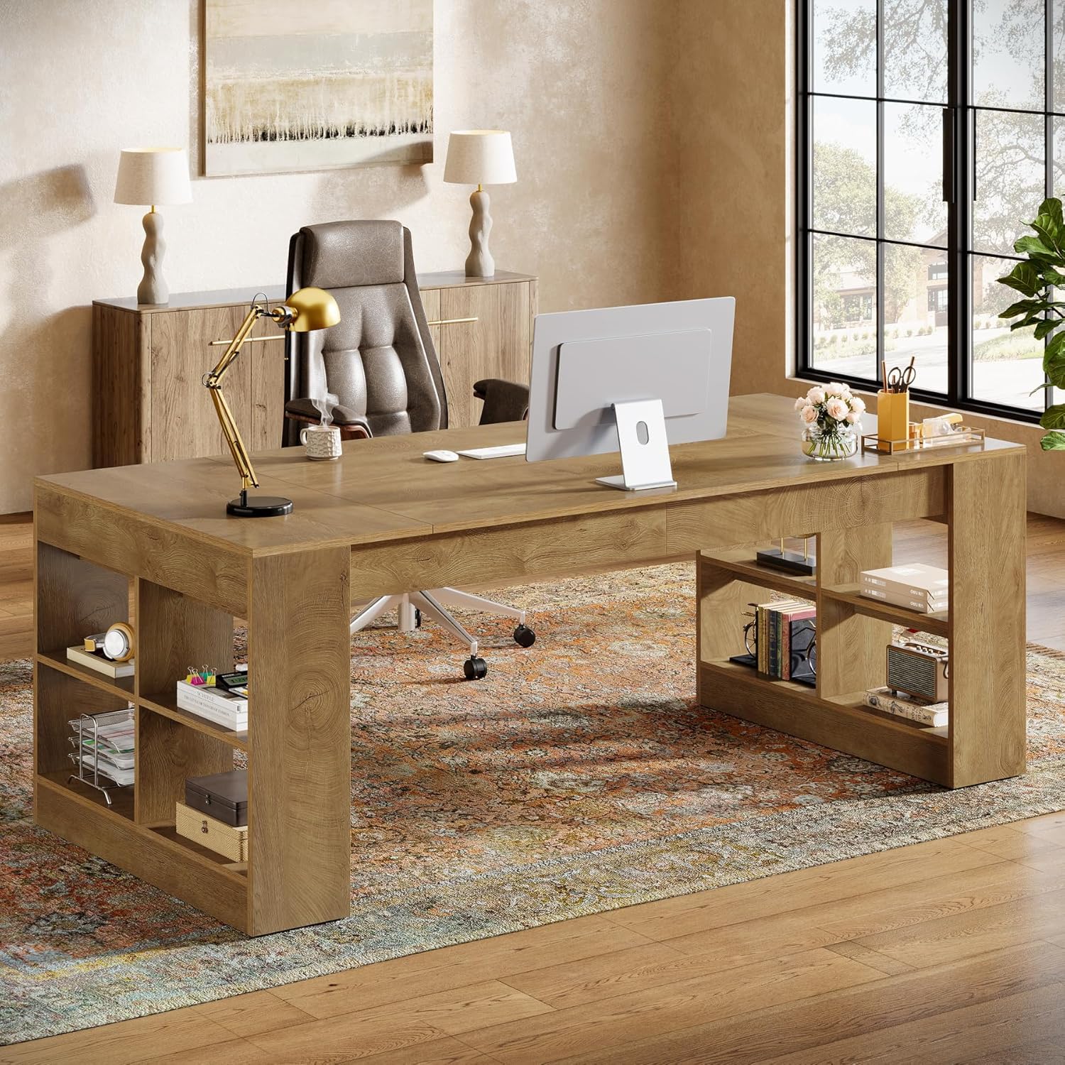 Tribesigns 70.9-Inch Executive Desk with Storage, Large Office Computer Desk with Shelves, Modern Wood Writing Table Business Furniture Workstation for Home Office, Rustic Brown - Image 8
