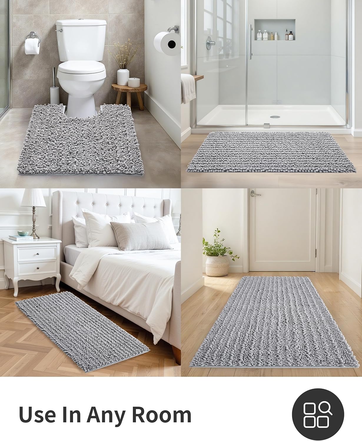 ILANGO Bathroom Rugs Light Grey 44x24,Extra Soft Absorbent Chenille Bath Rugs,Thick Non-Slip Shaggy Bath Mat,Machine Washable Quick Dry Bath Mats for Bathroom Floor, Tub, Shower Accessories - Image 7