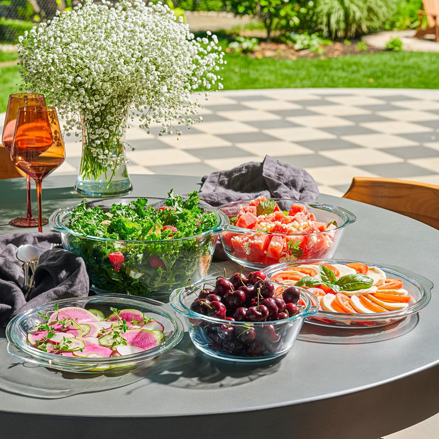 Le'raze 6-Piece Glass Tureen Dishes for Oven - Durable Borosilicate Glass Bakeware Set with Lids, Microwave Safe, Versatile Round Covered Baking Dishes. Clear Lead-Free Casserole Cookware. - Image 2