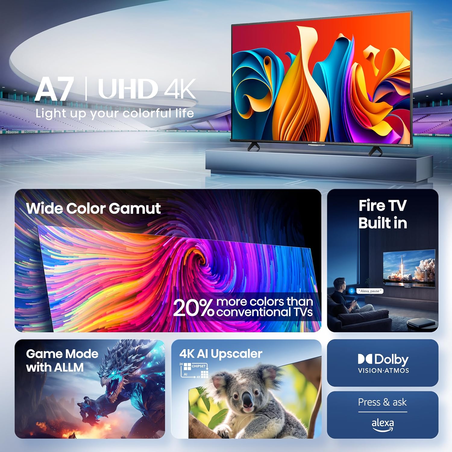 Hisense 43" Class A7 Series (43A7NF, 2025 Model) 4K UHD Smart Fire TV, Voice Remote with Alexa, Wide Color Gamut, HDR10+, Dolby Vision, Dolby Atmos, Game Mode, ALLM, Stream Live TV Without Cable - Image 4