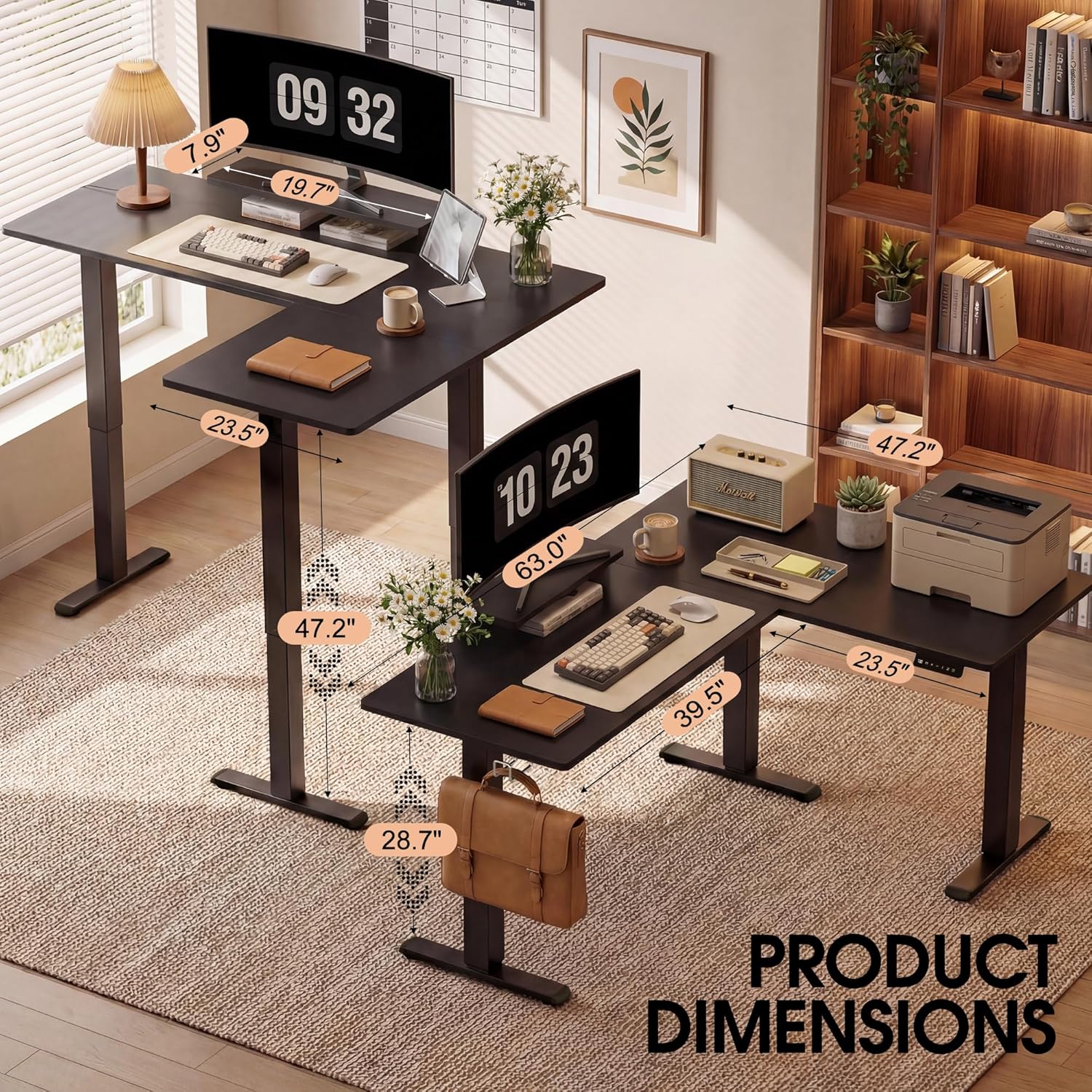 Furmax 63 x 47 Inch L Shaped Standing Desk with 2 Preset Heights, Electric Height Adjustable Computer Desk, Corner Sit Stand Desk for Home Office, 2 Hooks & Feet Balance (Black, 63 x 47 Inch) - Image 7