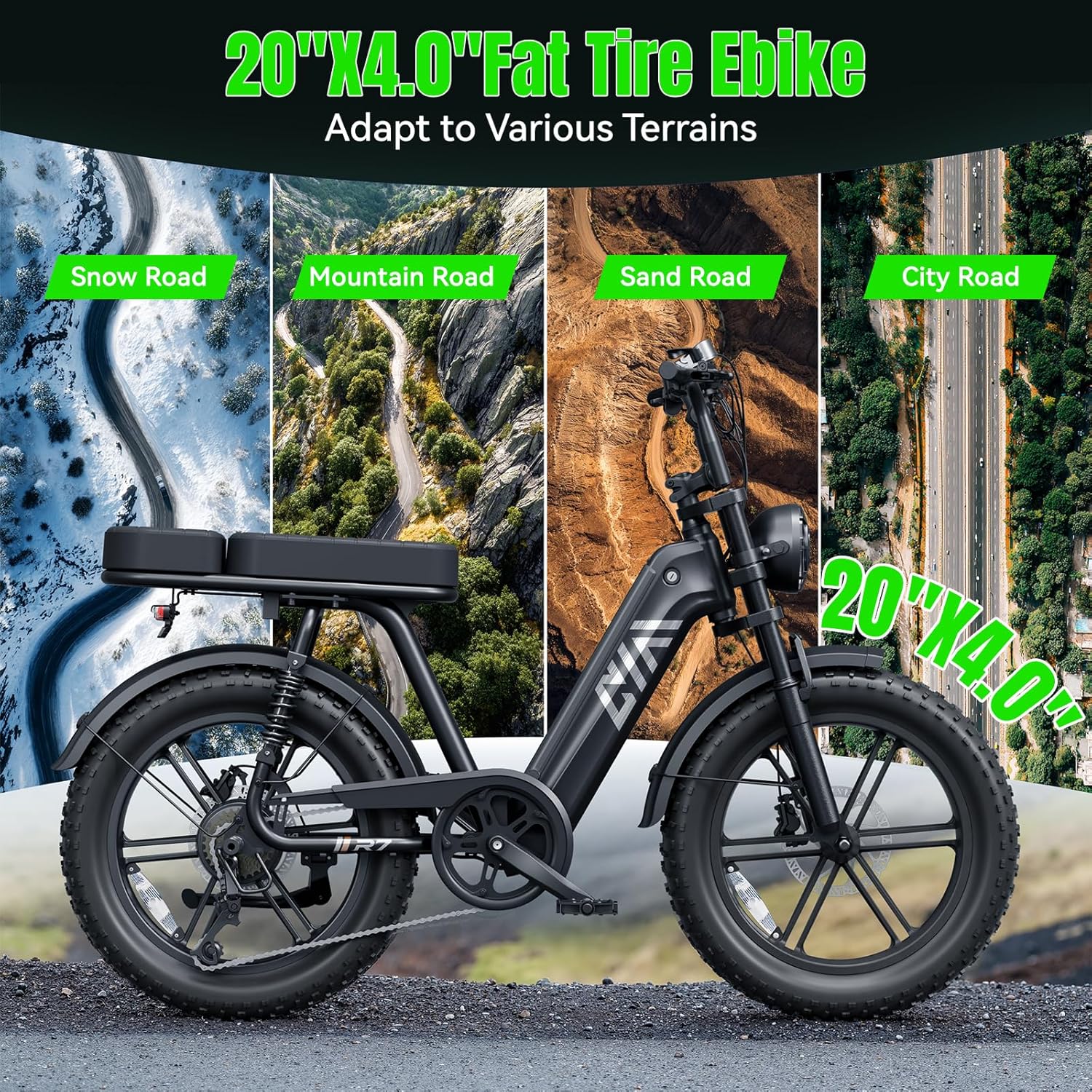 TST Electric Bike for Adults 1500W Peak 20" Fat Tire All-Terrain E-Bike 60 Miles 28MPH Electric Dirt Bike for Road Sand Mountain Snow - 48V 15AH Battery Powered Electric Motorcycle for Adventure - Image 6
