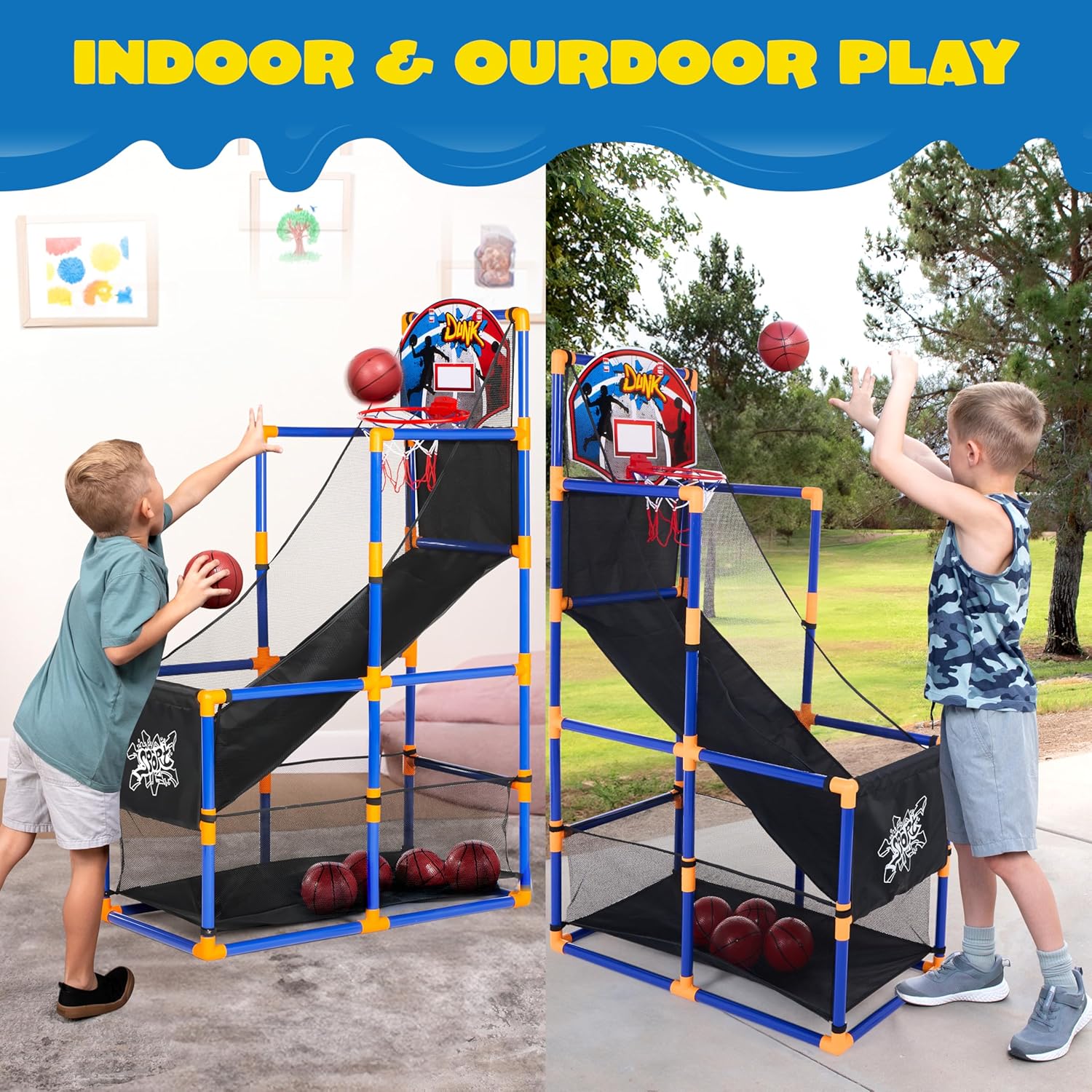 JOYIN Arcade Basketball Game Set with 4 Balls and Hoop for Kids 3 to 12 Years Old Indoor Outdoor Sport Play - Easy Set Up - Air Pump Included - Ideal for Competition - Image 2