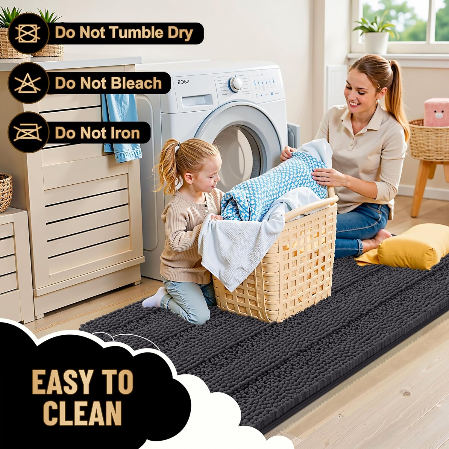 OLANLY Thick Bathroom Rugs 30x20, Extra Soft Absorbent Chenille Striped Bath Rugs, Rubber Backing, Machine Wash Dry, Bath Mats for Bathroom Floor, Tub and Shower, Home Decor Accessories, Dark Grey - Image 5