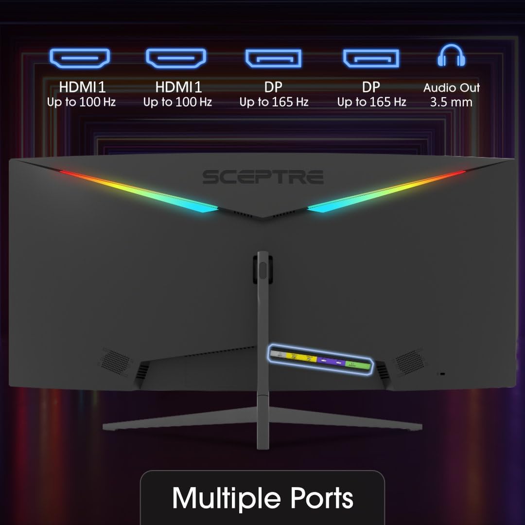 Sceptre 34-Inch Curved Ultrawide WQHD Monitor (3440 × 1440), R1500, up to 180Hz/165Hz, DisplayPort x2, 99% sRGB, 1ms, Built-in Speakers, Machine Black, 2025 (C345B-QUT168) - Image 2