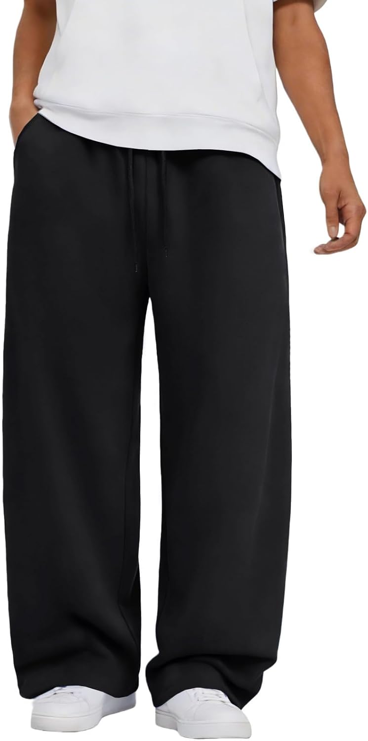 Men's Baggy Sweatpants Wide Leg Elastic Waist Athletic Joggers Loose Lounge Pants with Pockets
