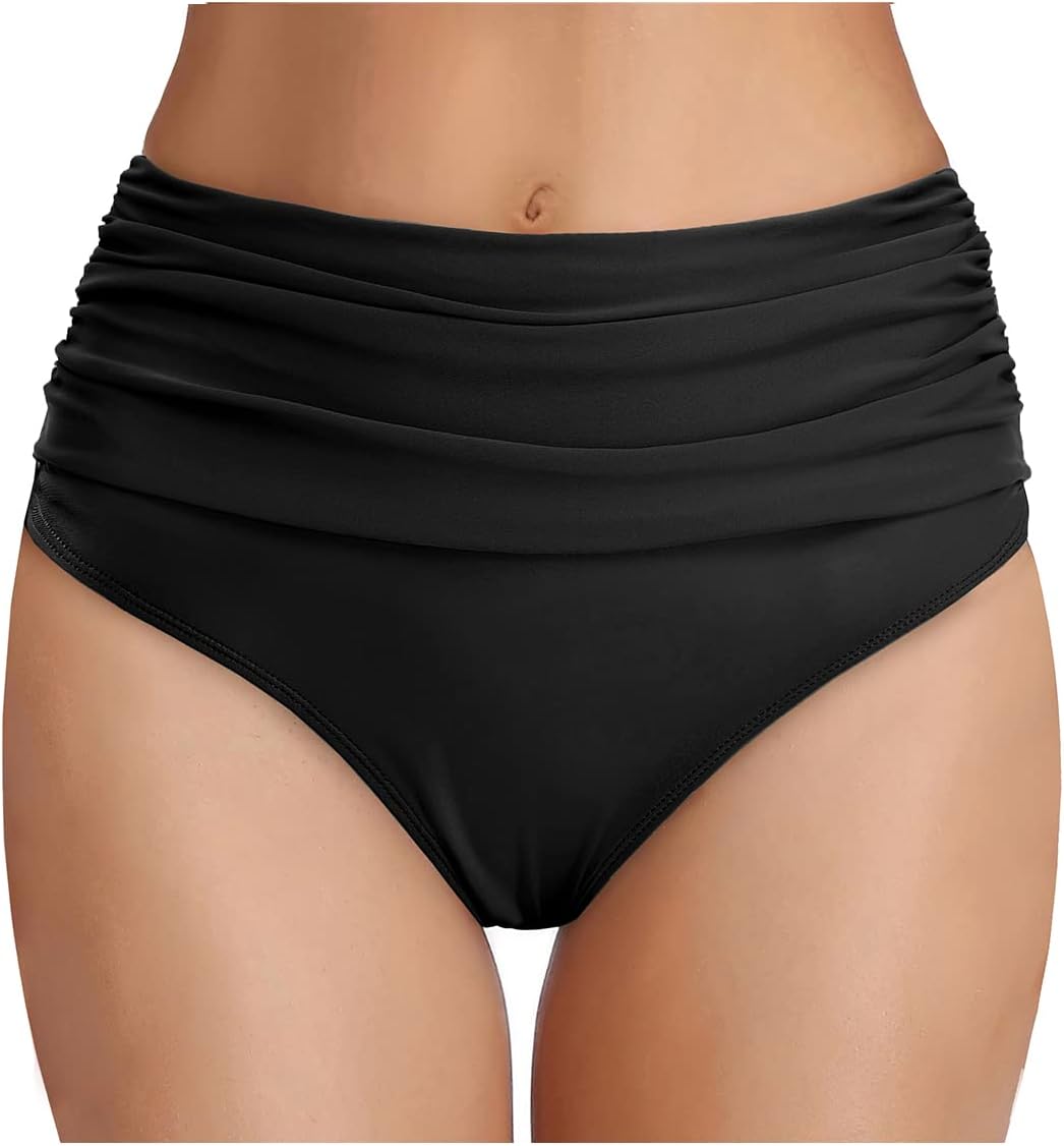 Tempt Me Women's High Waisted Bikini Bottom Tummy Control Ruched Bathing Suit Swim Bottom