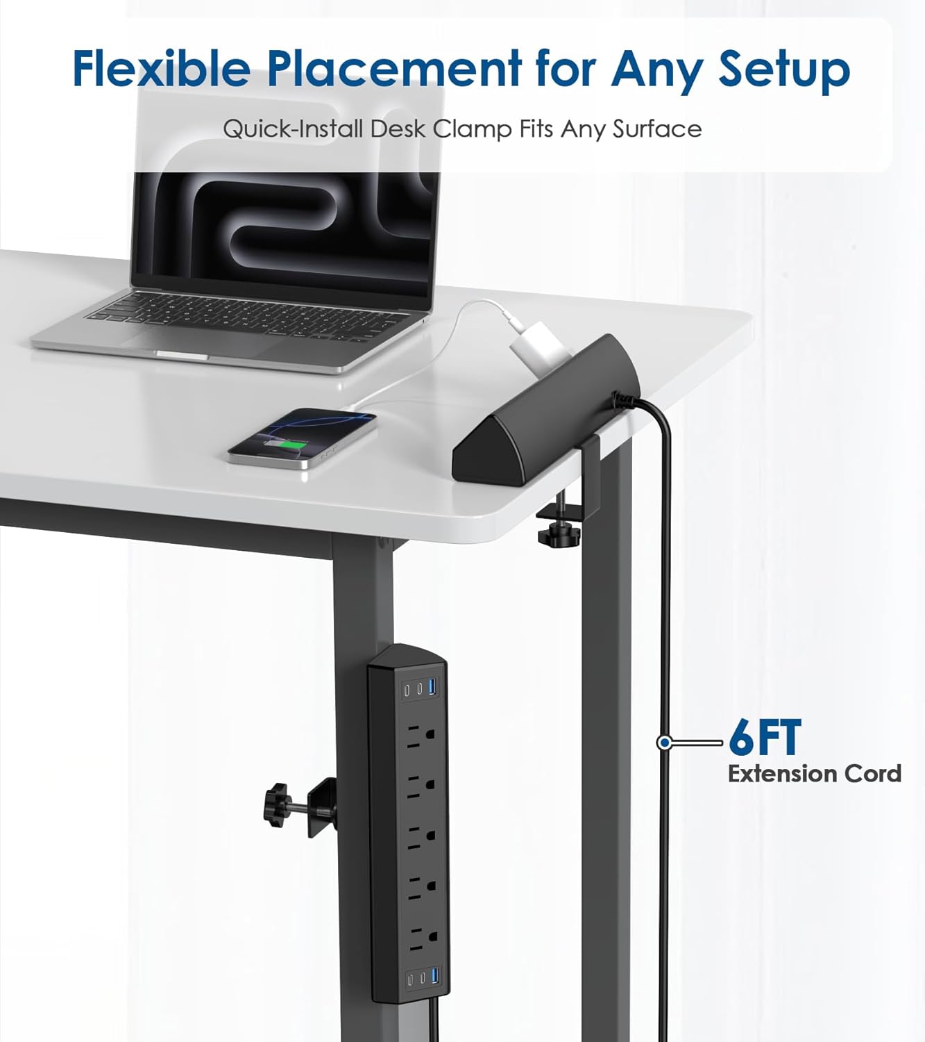 Jgstkcity Desk Clamp Power Strip USB C,40W Total Fast Charging Station,4 PD 20W USB C Ports,Desk Edge Mount Surge Protector,5 Outlets,Fit 1.96" Tabletop Edge,ETL Listed - Image 6