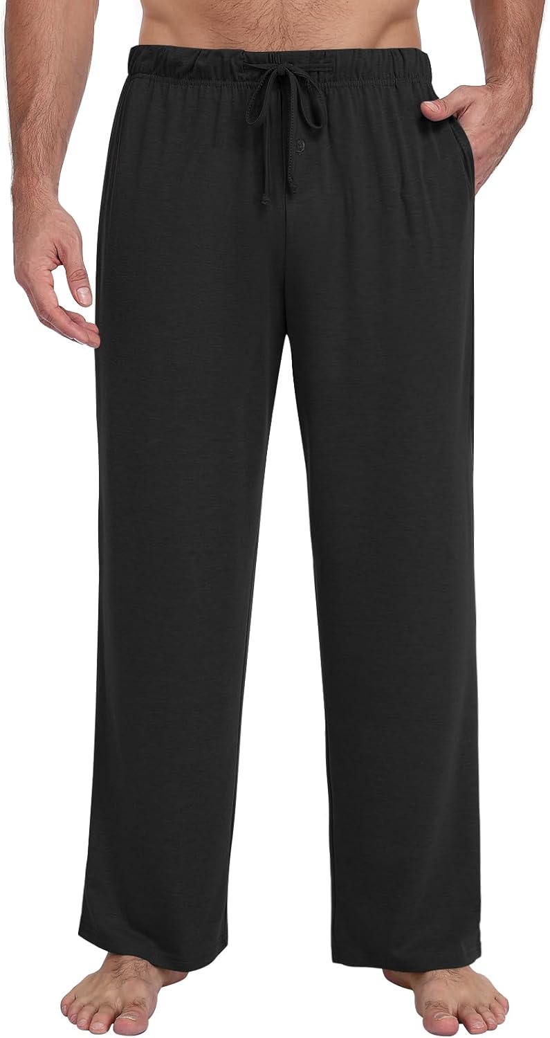 Mens Pajama Pants Soft Lounge Sleep Pants with Pockets Casual Pj Bottoms with Button Fly and Drawstring