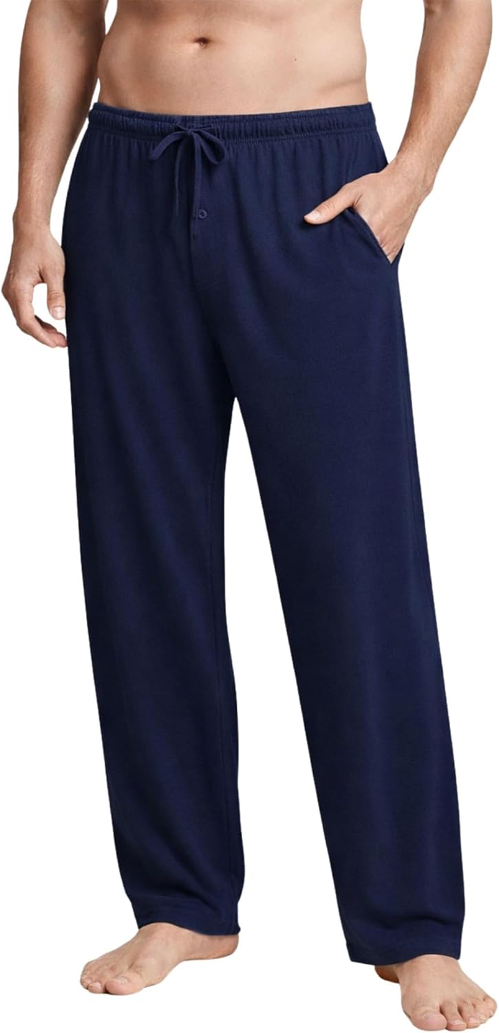 Men's Pajama Pants with Short Length 27" Inseam, Soft Lightweight Lounge Sleep Pants with Pockets and Fly