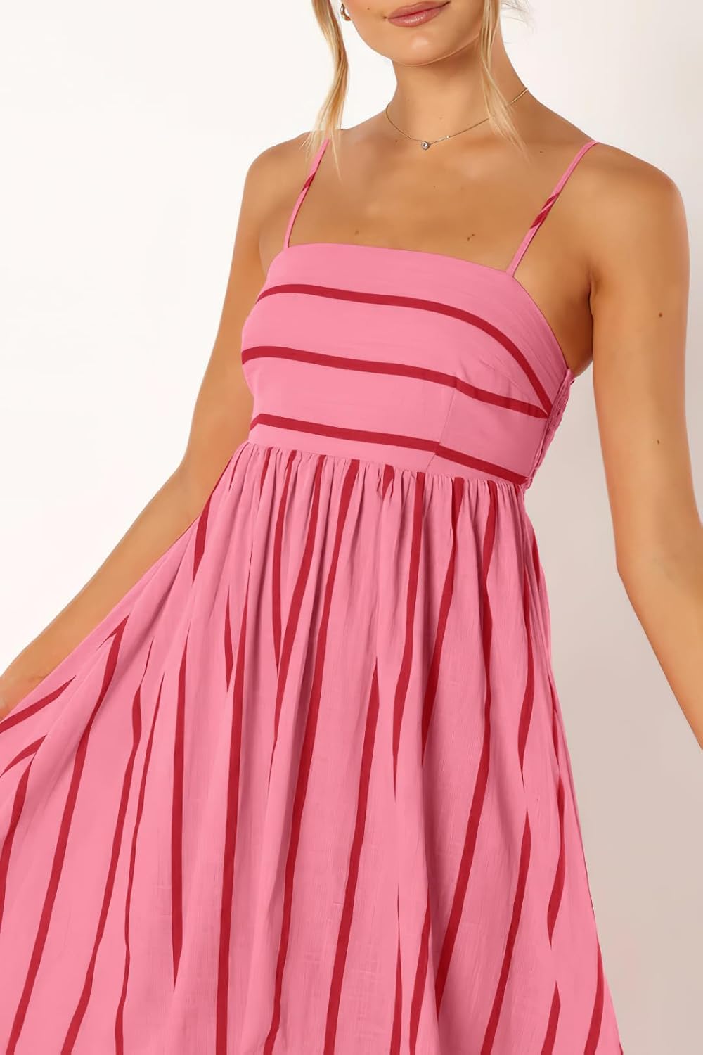 chouyatou Women's Striped Back Smocked Maxi Dress Sexy Spaghetti Strap Cut Out Flowy Swing Long Dress - Image 6